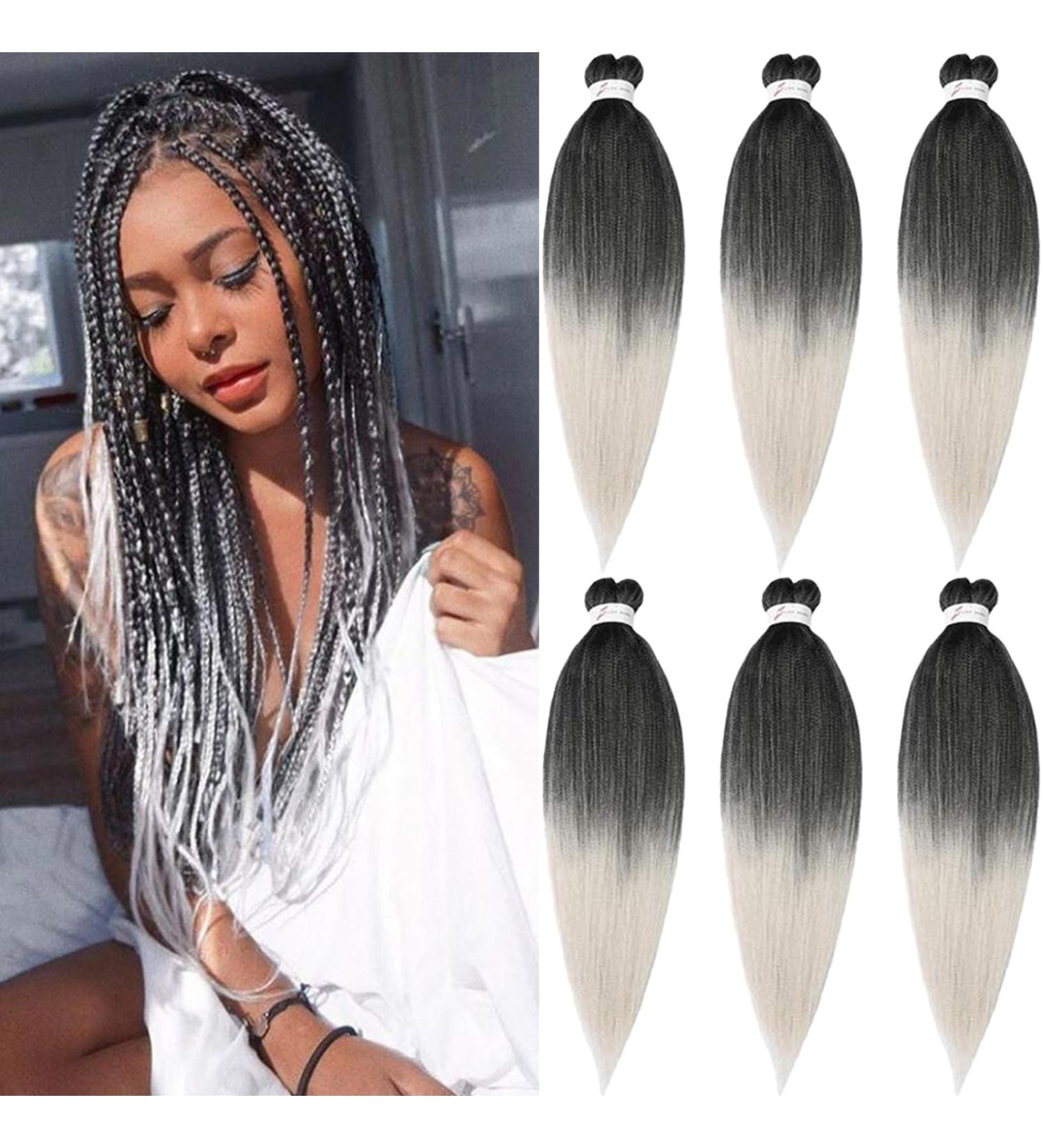 Xusuperb Ombre Silver Gray Pre-Stretched Braiding Hair - 20 Inch Soft Yaki Texture Extensions (6 Packs) | T1B/Gray# Kanekalon Hair for Stylish Braids - Buy Online on GoSupps.com