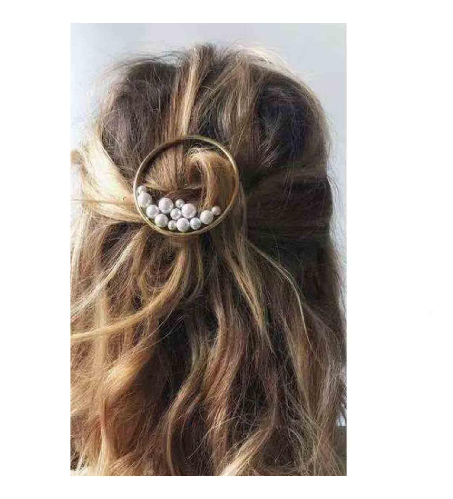 Yheakne Boho Pearl Circle Hair Clip Gold Pearl Barrette Hairclips Vintage Round Hair Barrette Pins Decorative Bobby Pin Geometry Hair Accessories for Women and Girls Gifts (Gold Pearl) - Buy Online on GoSupps.com