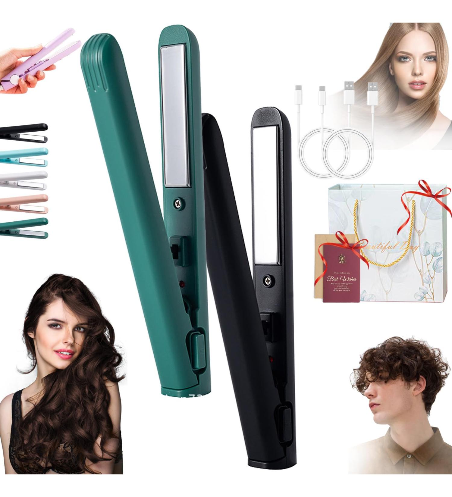 Jocelynnae Ceramic Mini Hair Curler Mini Dual-Purpose Curling Iron Travel Curling Iron USB Rechargeable Curling Wand 2-in-1 Mini Curling Wand for Men and Women (2PCS-1) - Buy Online on GoSupps.com