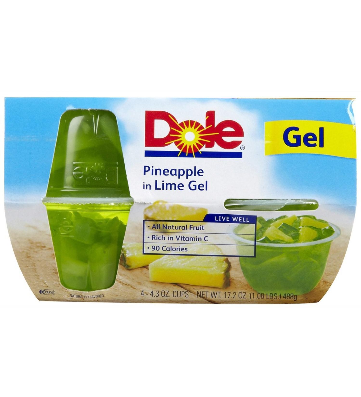 Dole Fruit Bowls, Pineapple in Lime Gel, 4.3 oz, 4 ct
