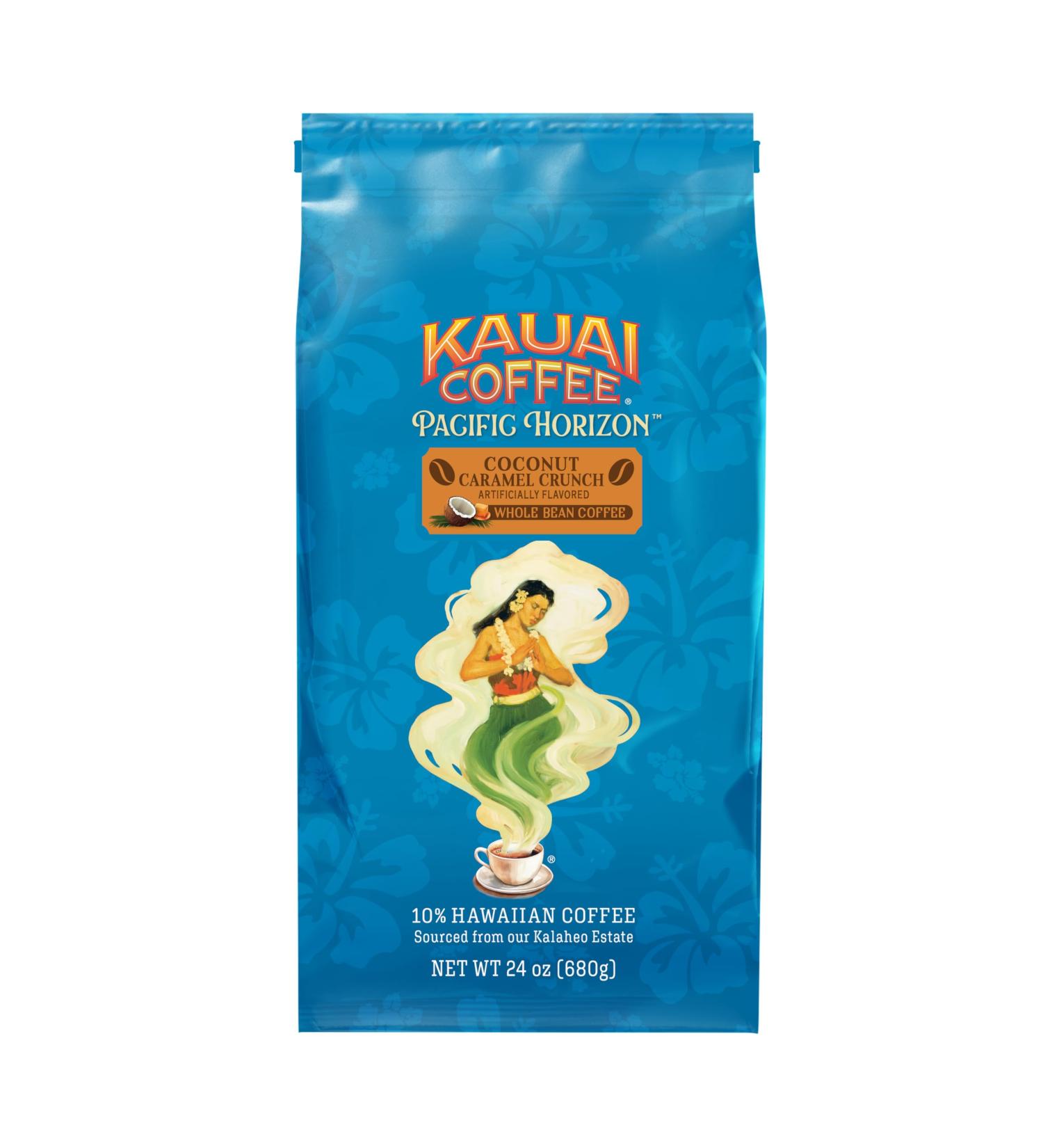 KAUAI COFFEE Caf aux grains entiers saveur croustillante la noix de coco et caramel (680 ml) Caf en grains arabica de qualit sup rieure du plus grand producteur de caf d'Hawa Ar me Croquant au caramel la noix de coco 24 g (Lot de 1) - Buy Online on GoSupps.com