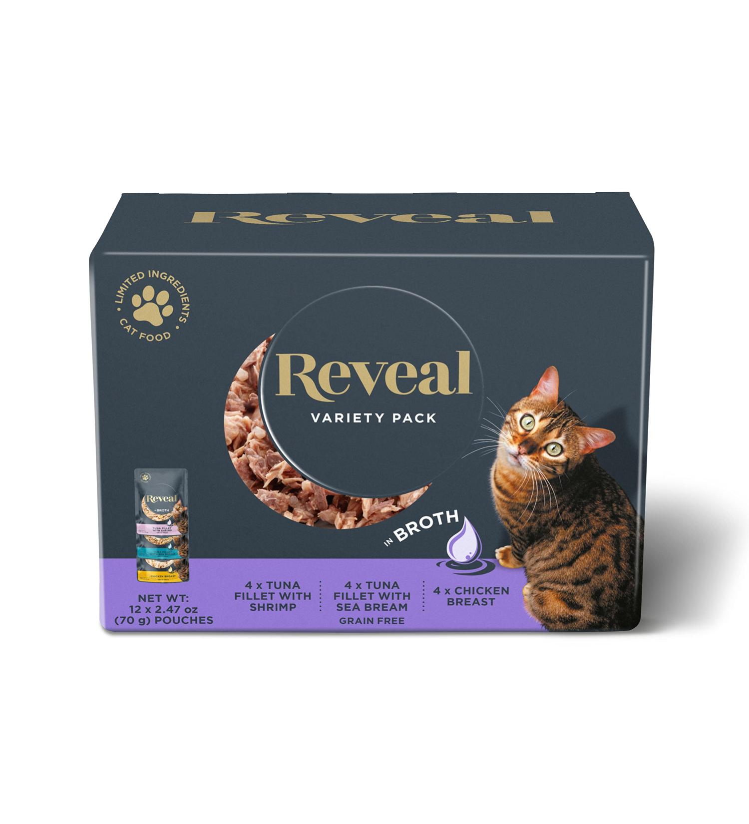 Reveal Natural Wet Cat Food 12 Pack - Grain Free Limited Ingredient Fish & Chicken Variety in Broth Pouches - 2.47oz Pouches - Buy Online on GoSupps.com