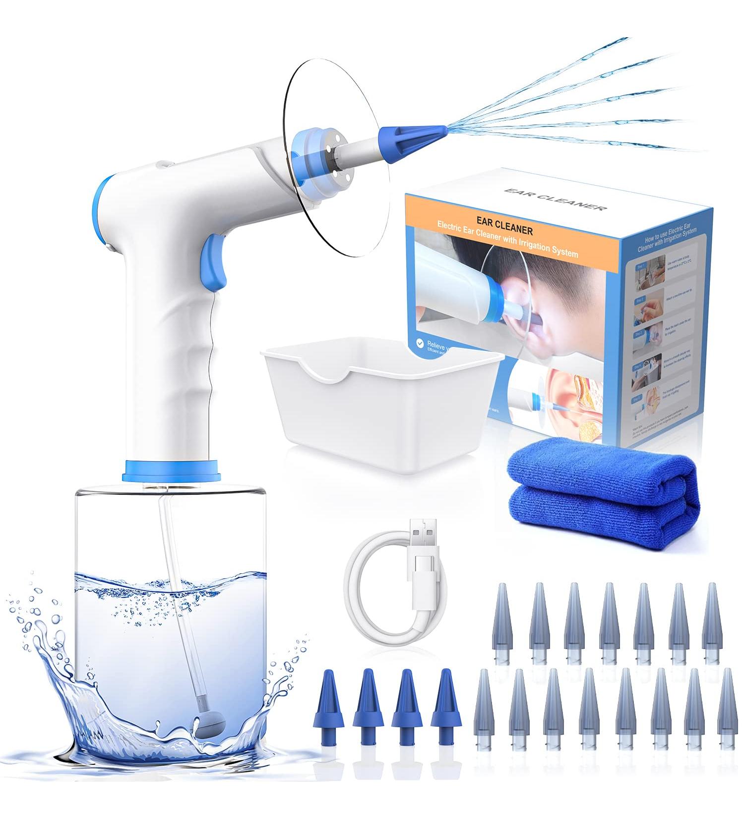 Electric Ear Wax Removal Kit with 5 LED Lights - Ear Cleaning System for Adults & Kids - 4 Pressure Modes - Includes 20 Earplugs - Blue - Buy Online on GoSupps.com