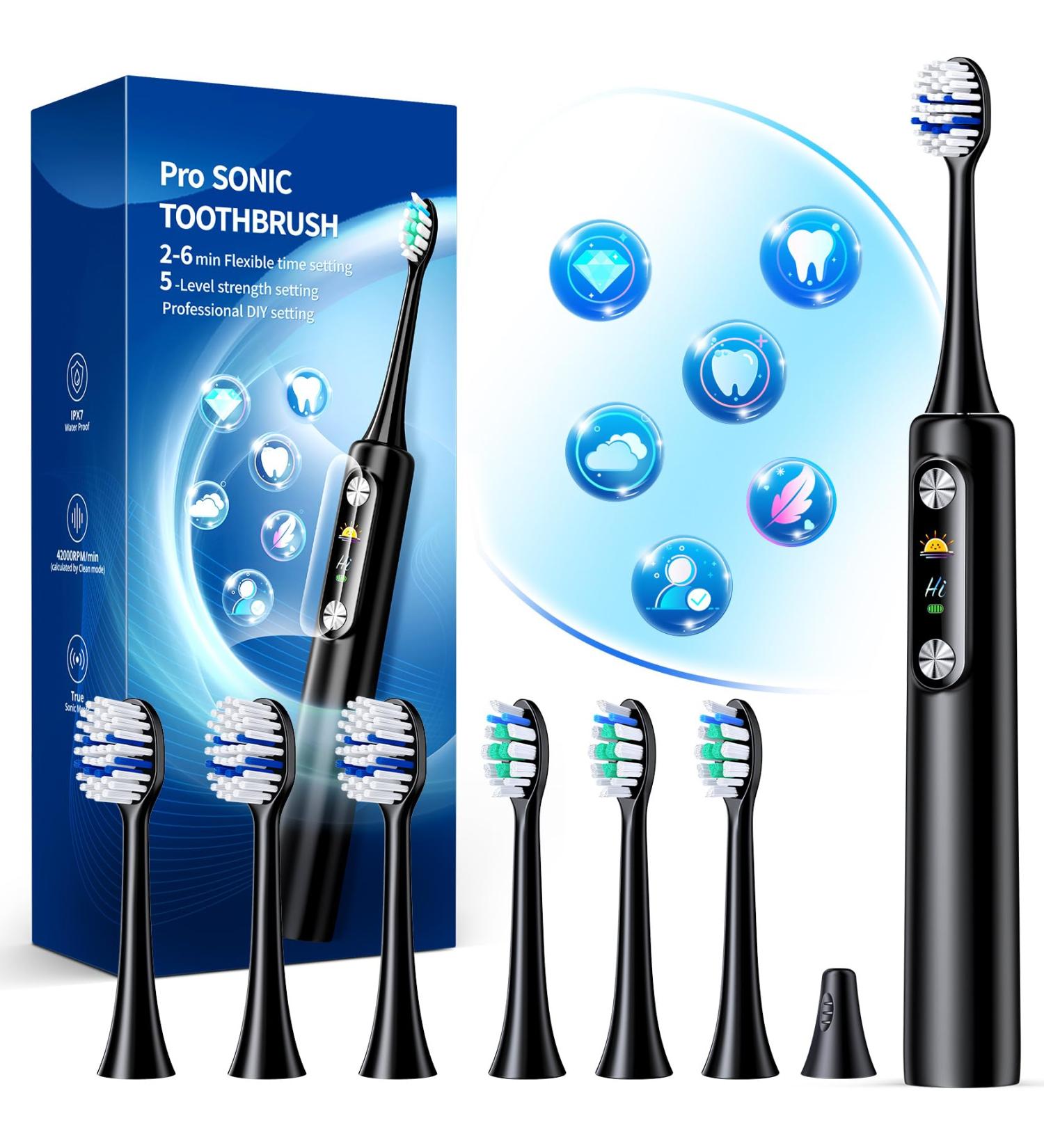 Buy Electric Toothbrush for Adults - 6 Modes 5 Intensity Levels Rechargeable 84000 RPM Sonic Dual Heads 75-Day Battery Life Smart Timer - Fast International Shipping - Buy Online on GoSupps.com