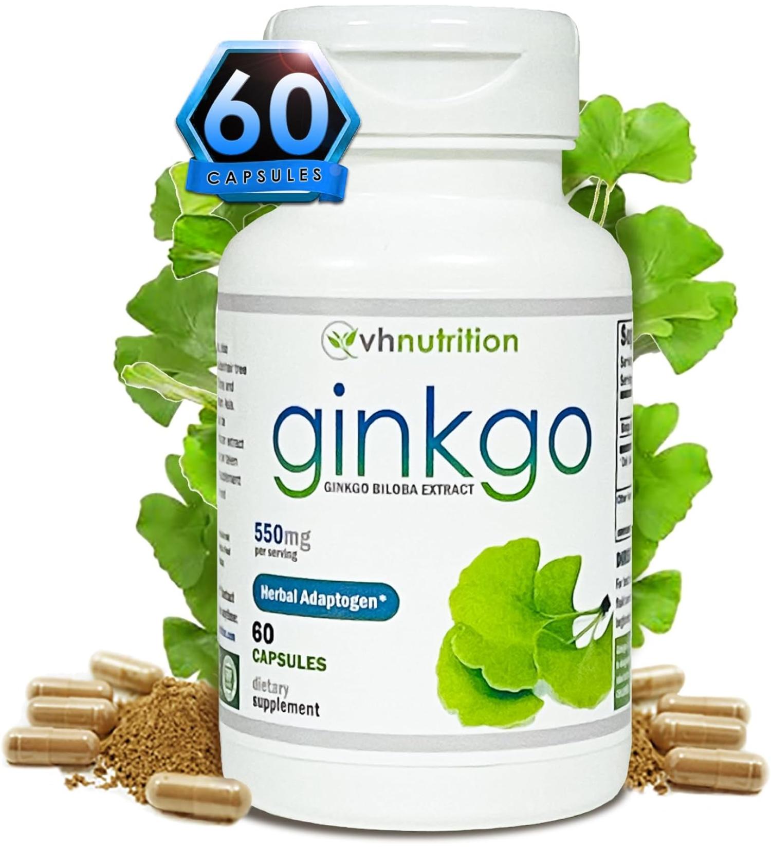 Ginkgo Biloba Supplement - Nootropic Herbal Extract for Memory, Energy, Focus - 60 Capsules by VH Nutrition - Buy Online on GoSupps.com