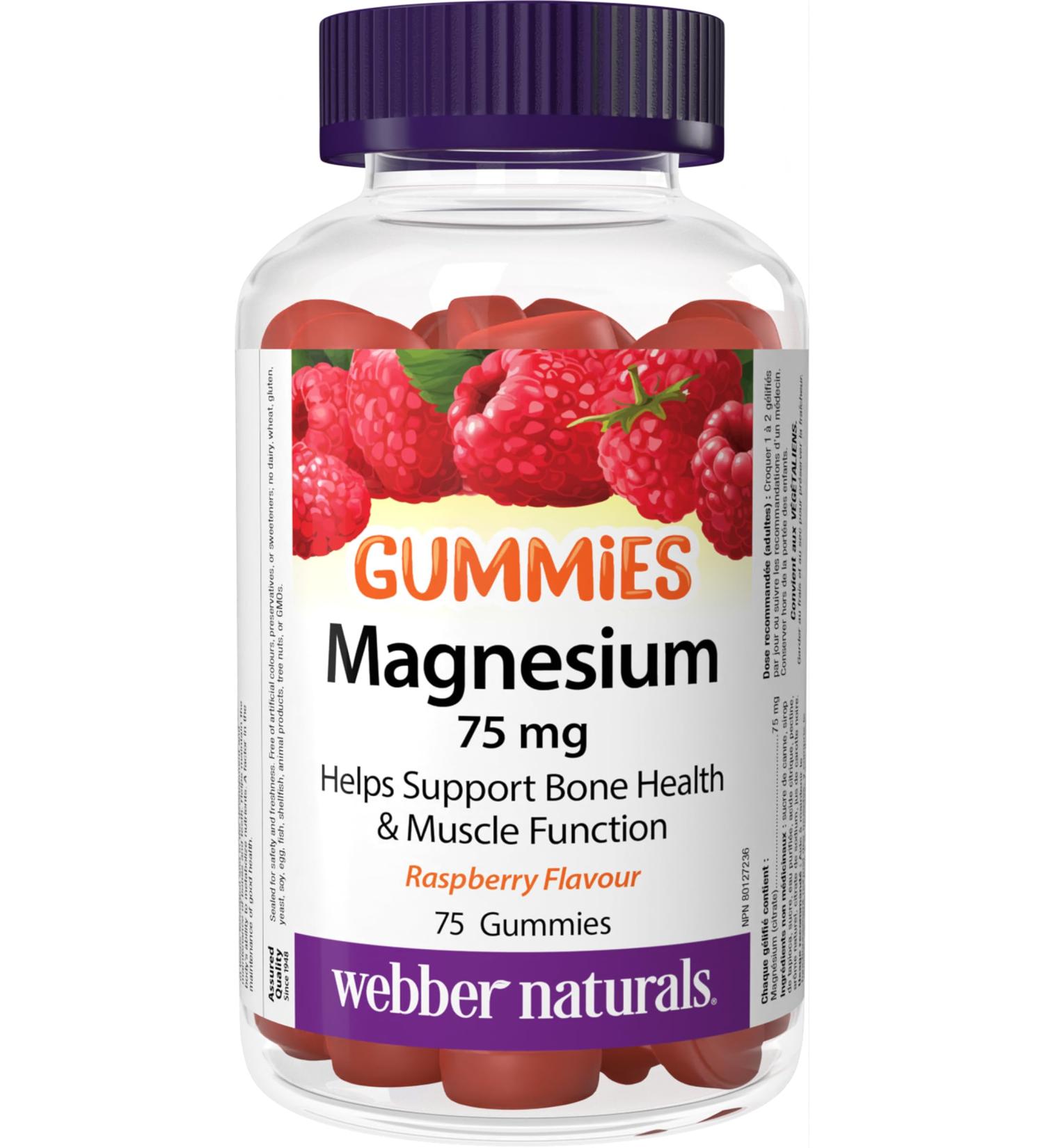 Webber Naturals Magnesium Gummy 75 mg 75 Raspberry Flavoured Gummies Supports Bone and Muscle Functions Vegan - Buy Online on GoSupps.com