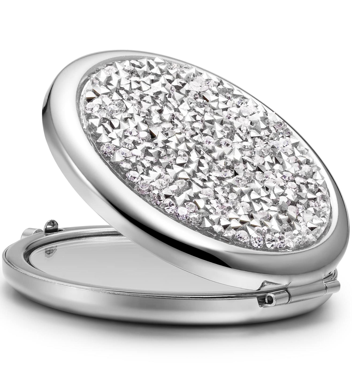 OMIRO Compact Mirror Mini Mix Diamond 1X/2X Magnifying Round Metal Pocket Makeup Mirror, Silver - Buy Online on GoSupps.com
