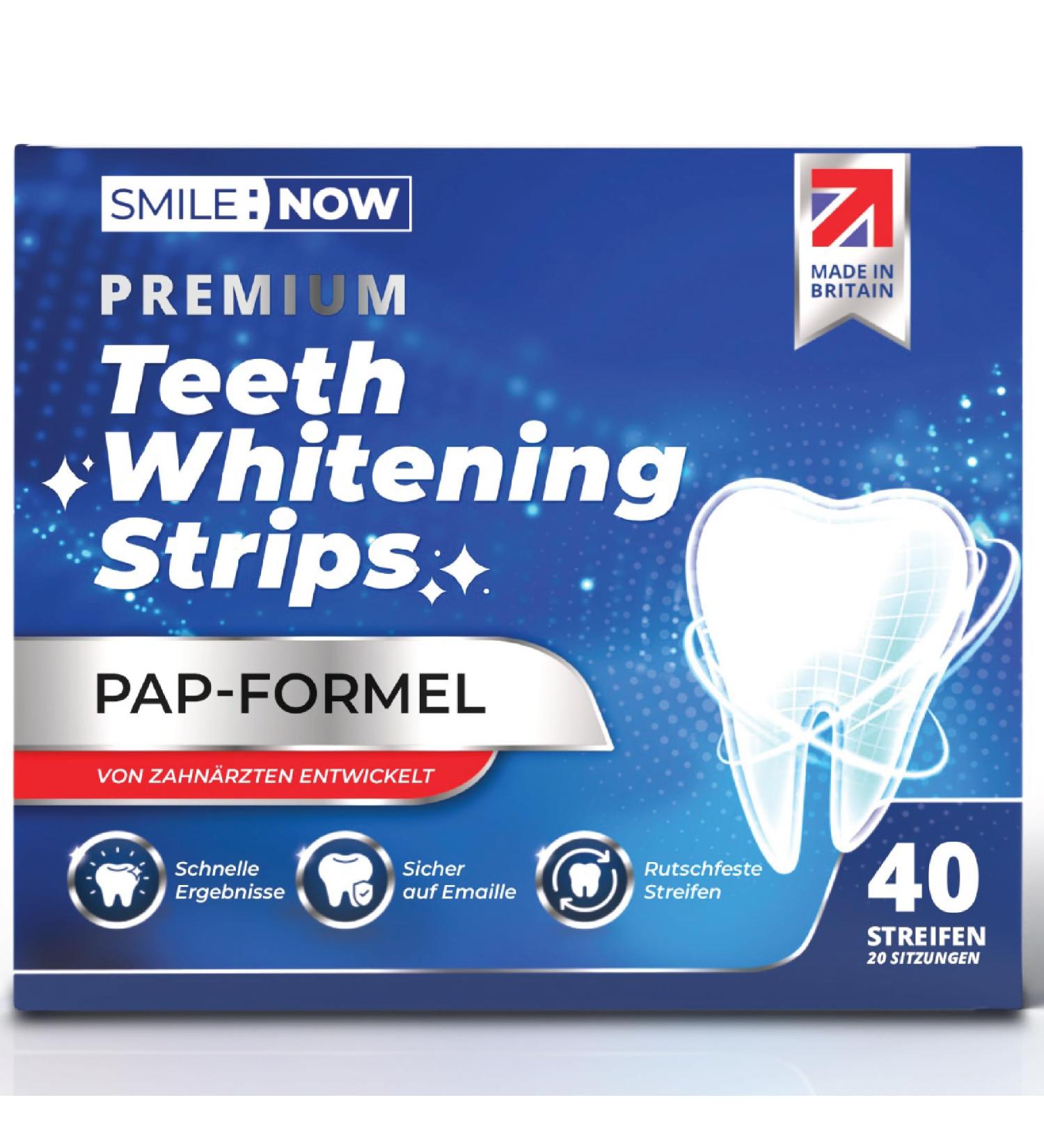 Tooth Whitening White Strips - 20 Peroxide-Free Sensitive Teeth Strips - Mint Flavor - Safe & Effective - Made in Great Britain by Smile:Now - Buy Online on GoSupps.com