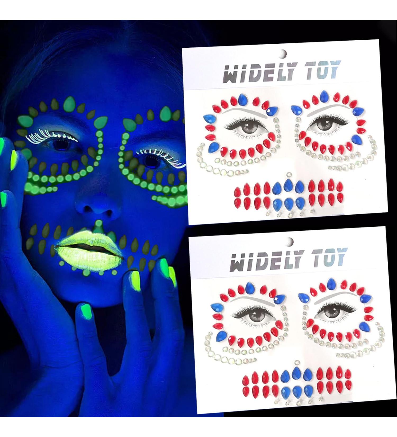 Colorful Glow in the Dark Face Jewels Stickers for Halloween | Rhinestone Clown Face Gem Decorations for Kids & Adults - Buy Online on GoSupps.com
