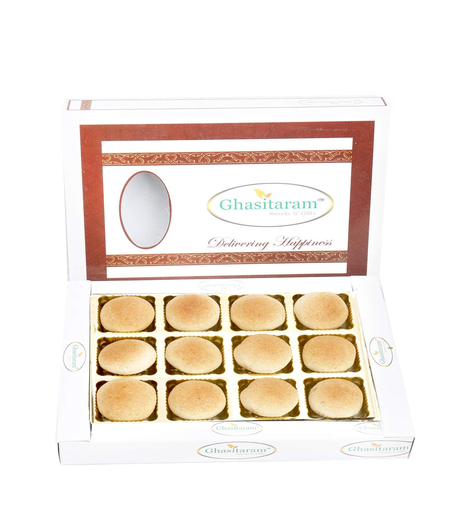 Ghasitaram Gifts Indian Sweets - Diwali Gifts Sweets- Baked Almond Khajoor Delights in White Box - Buy Online on GoSupps.com