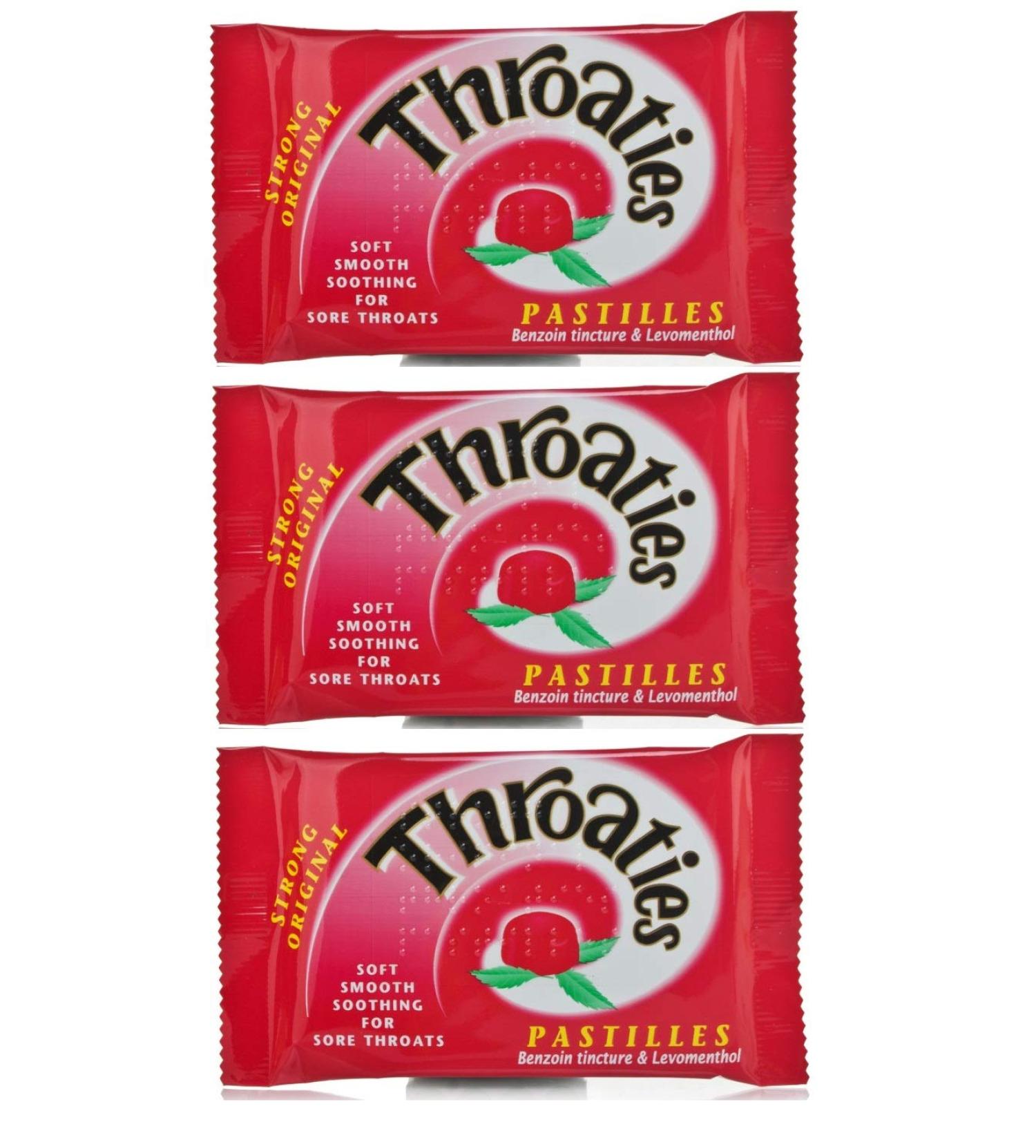 Throaties Strong Original Pastilles for Soft Soothing with Honey & Menthol X 3