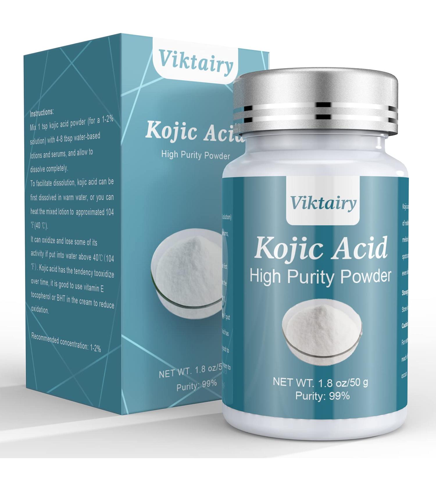 Pure Kojic Acid Powder (50g) for Skin Whitening, Even Skin Tone, Dark Spot Reduction - DIY Soaps, Creams, Serums - Buy Online on GoSupps.com