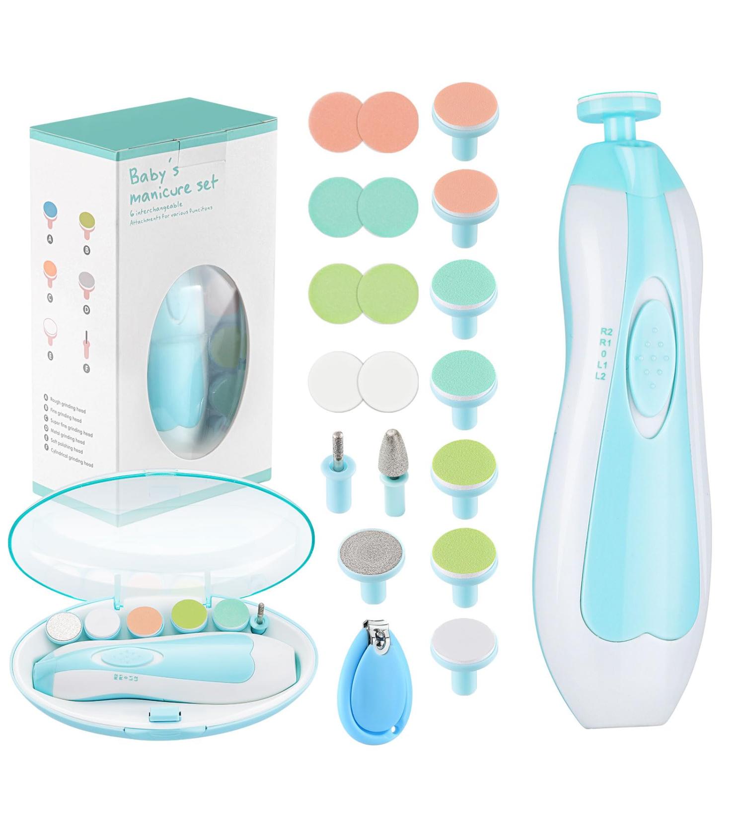 Zooawa Baby Nail Clipper 20 in 1 Electric Trimmer Kit for Newborns, Infants, Toddlers and Adults - Nail File with 12 Replacement Pads - Blue - Buy Online on GoSupps.com