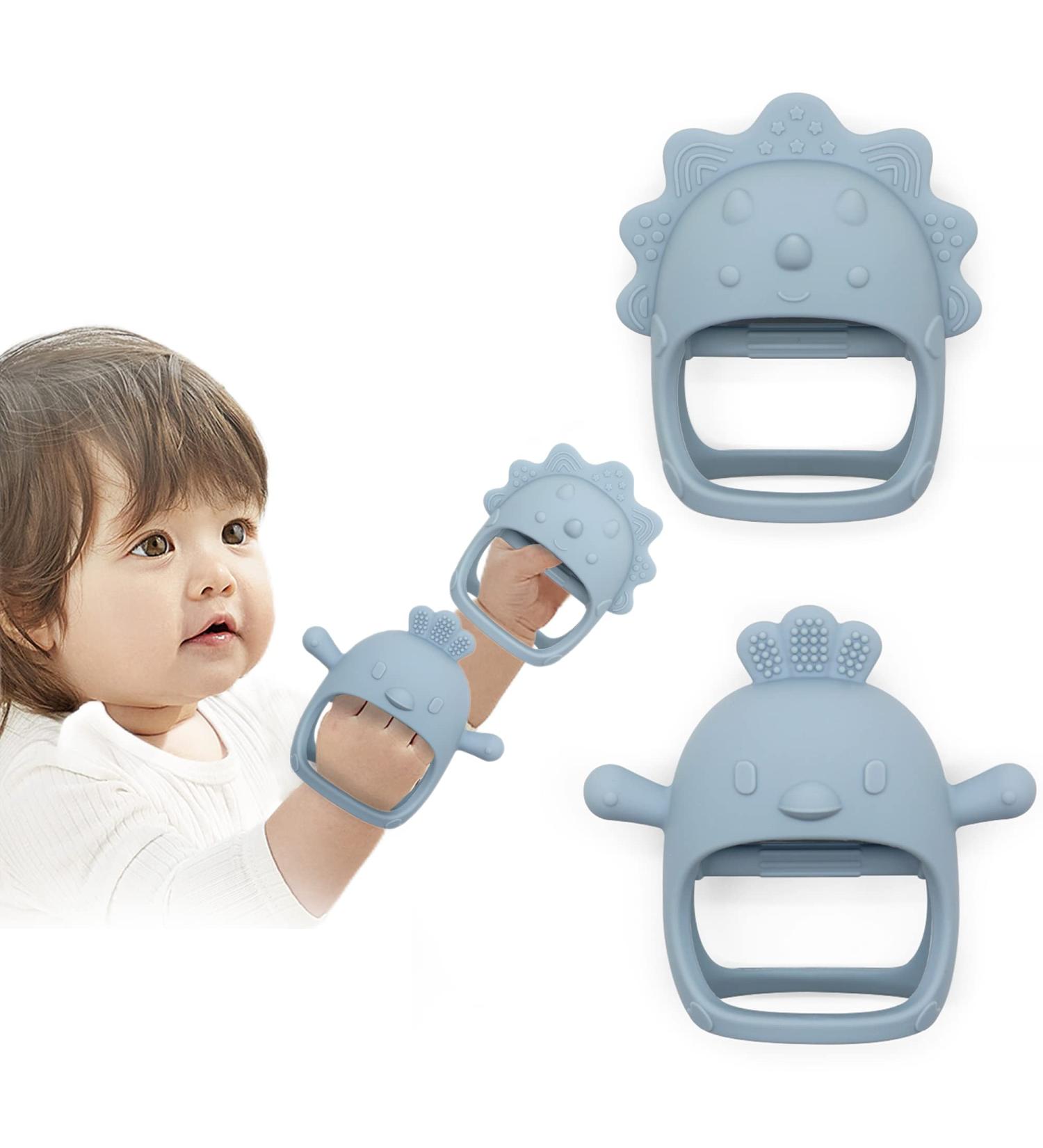 Santi & Me Baby Wrist Teether Mittens - Silicone Chew Toys for Babies - Fun Bird Design - Pack of 2 (Dusty Blue) - Buy Online on GoSupps.com