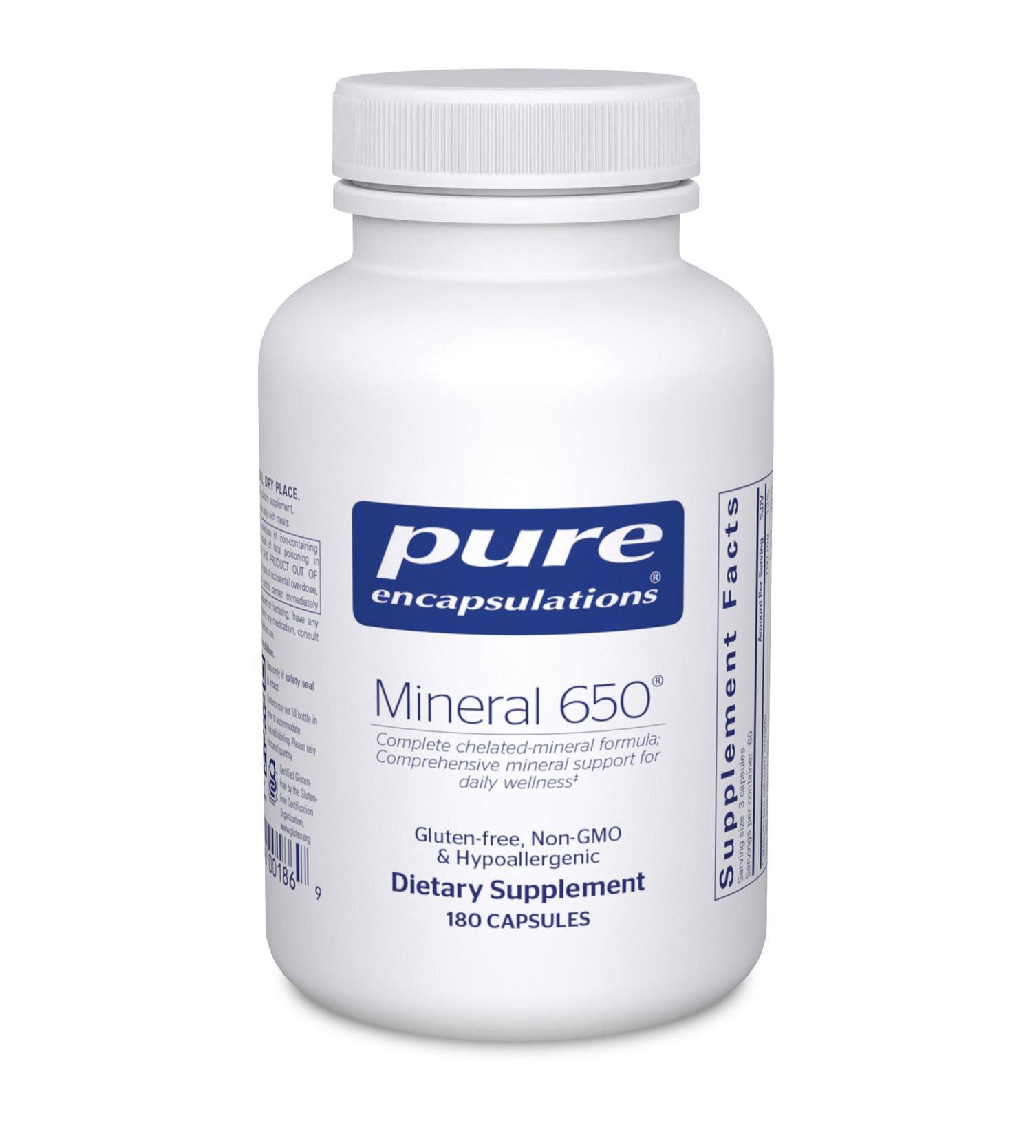 Pure Encapsulations Mineral 650 | Hypoallergenic Combination of Balanced Chelated|Minerals | 180 Capsules 180 Count (Pack of 1) - Buy Online on GoSupps.com