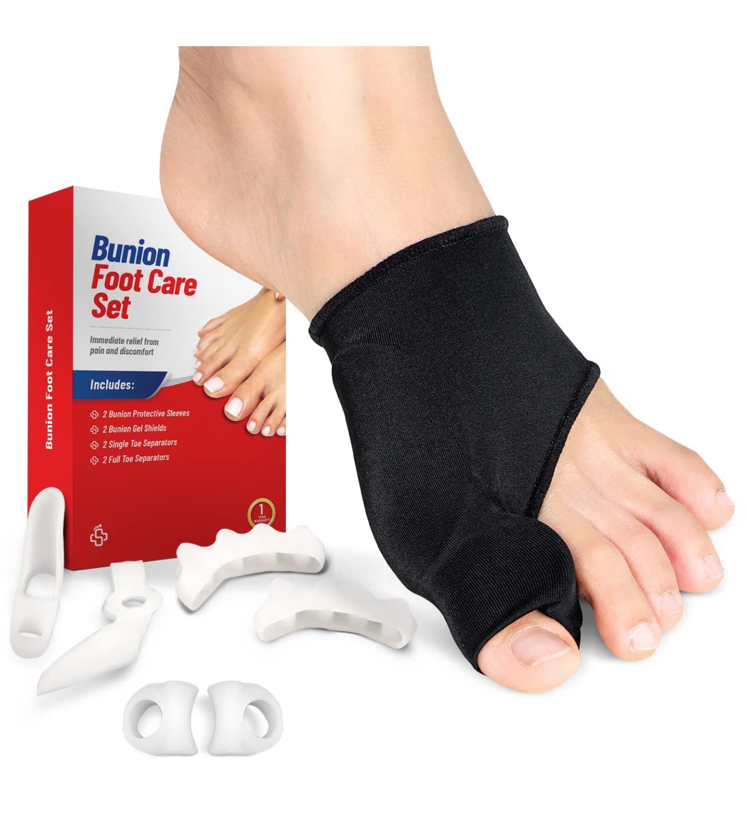 Ped-Rx Bunion Corrector Set - Orthopedic Splint for Overlapping Toes, Hammer Toe - 8 Piece Kit for Women and Men - Includes Bunion Sleeves, Toe Separators, Spacers, and Gel Shields (Black) - Buy Online on GoSupps.com