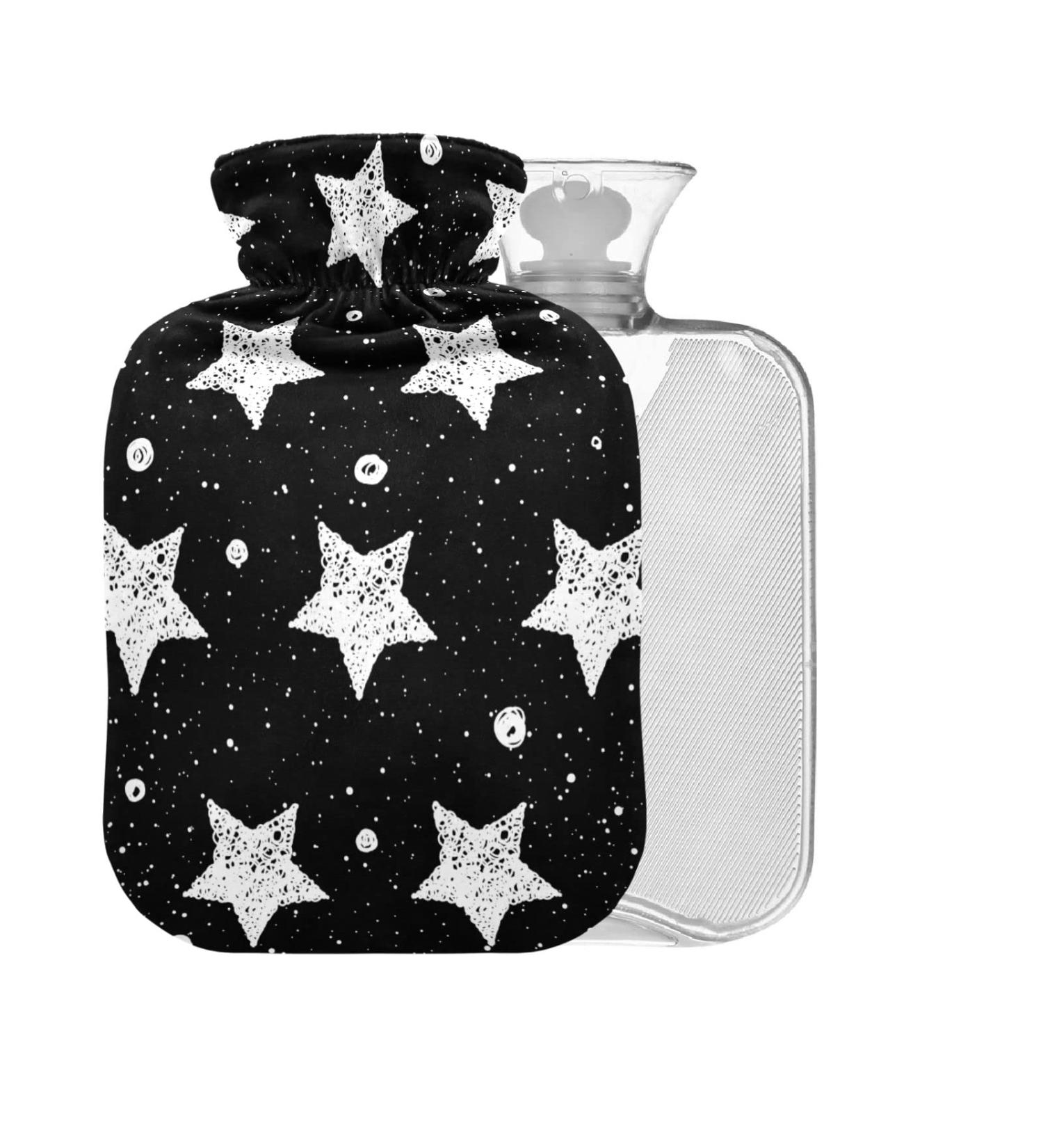 Buy Black Stars Hot Water Bottle with Cover - 2L Large Hot Water Bag for Cramp & Pain Relief - Ideal for International Shipping - Buy Online on GoSupps.com