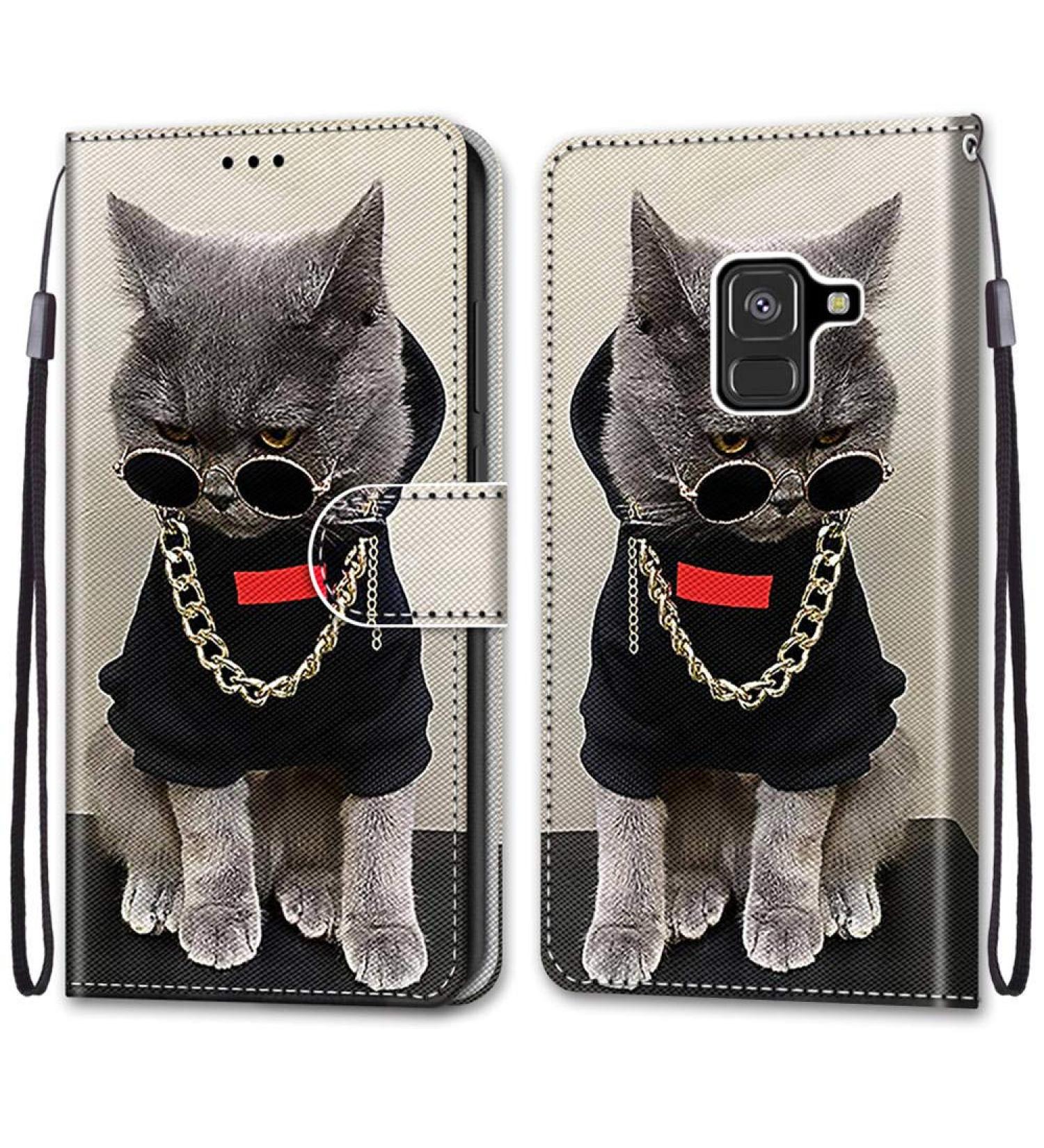 Nadoli Leather Mobile Phone Case for Samsung Galaxy A8 2018 - Colorful Cat Design with Card Compartment & Magnetic Stand - Buy Online on GoSupps.com