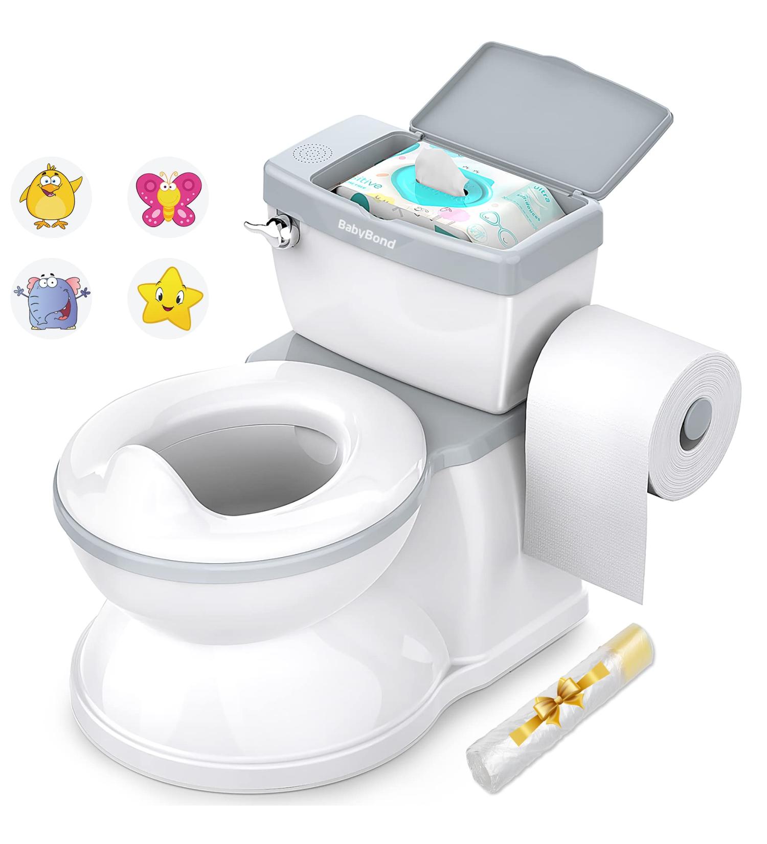 BabyBond Potty Training Toilet | Realistic Flushing Sound | Removable Pot | Toddler Seat with Storage Tank | Ages 1-3 | White/Grey - Buy Online on GoSupps.com