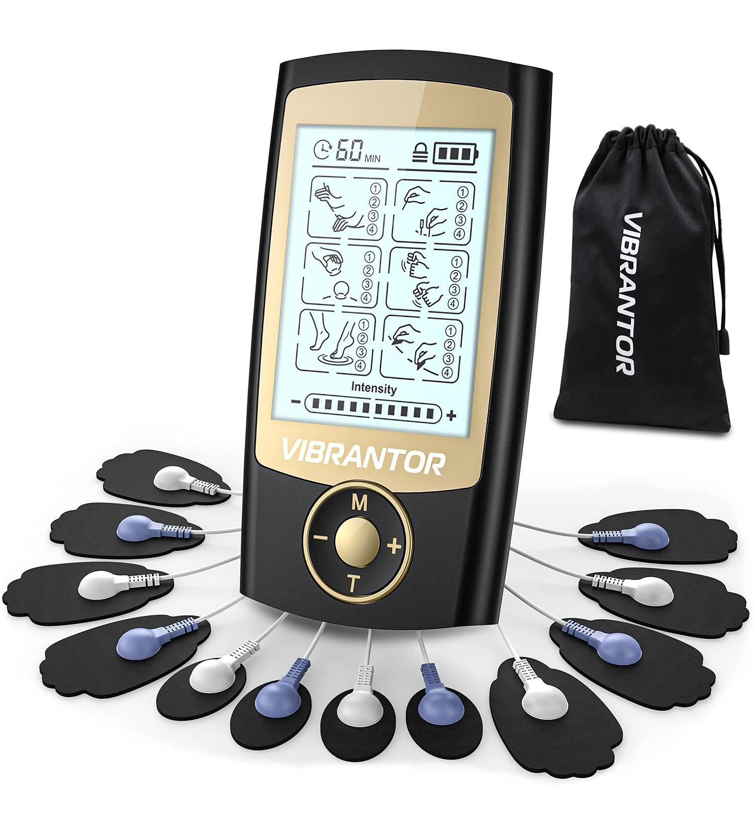 Rechargeable TENS EMS Unit Muscle Stimulator for Pain Relief - 24 Modes, 12 Upgraded Pads - Relieve Lower Back, Knee, Shoulder Pain - Buy Online on GoSupps.com