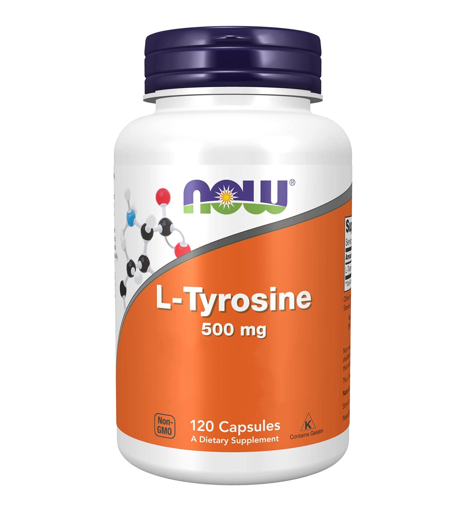 Now Foods L-Tyrosine 500 mg 120 Capsules Lab Tested Gluten Free Soy Free Non-GMO - Buy Online on GoSupps.com