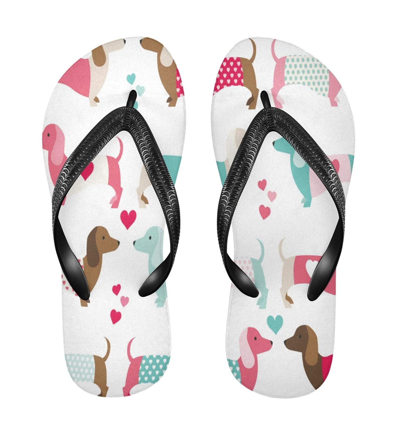 Mnsruu Valentine Dackel Dog Flip Flops | Heart Love Sandals for Men & Women - Multi-Colored Home & Travel Slippers - Buy Online on GoSupps.com