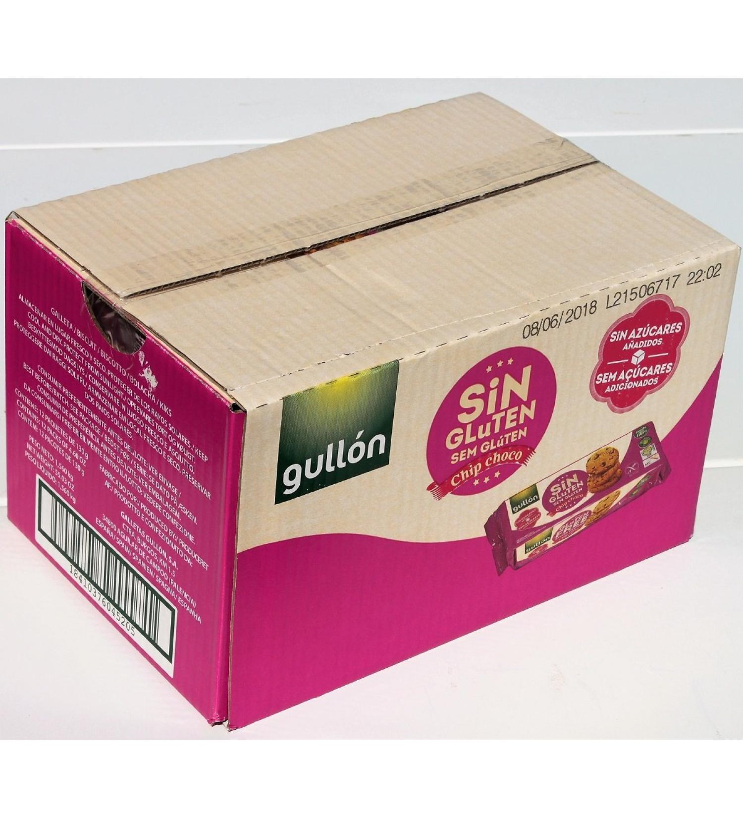 Gullon Cookies Chip Choco Gluten Free and No Added Sugars 130 gr. (Pack Box 12)