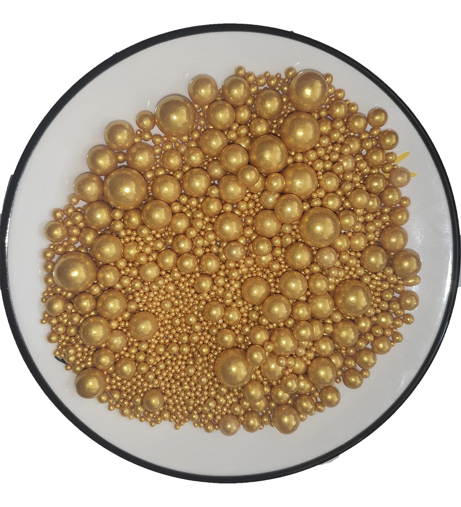 Edible Golden Sugar Pearl Sprinkles | Cake & Cupcake Toppers | Cookie Decorations for Weddings & Daily Use - Buy Online on GoSupps.com