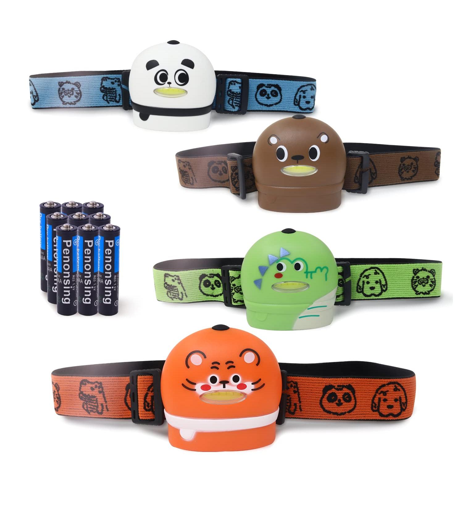 KunHe H4 Toddlers COB Headlamp - Pack of 4, 50 Lumen Cute Animal Design - Perfect Camping Gift for Kids - Buy Online on GoSupps.com