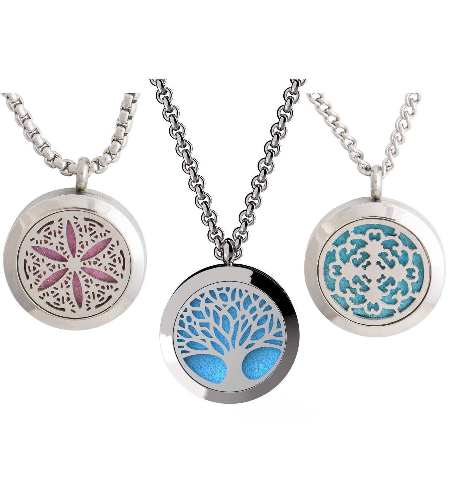 Wild Essentials Essential Oil Diffuser Necklace - Stainless Steel Locket with Tree of Life & Flower of Life Design | 24" Chain & 36 Refill Pads | International Shipping - Buy Online on GoSupps.com