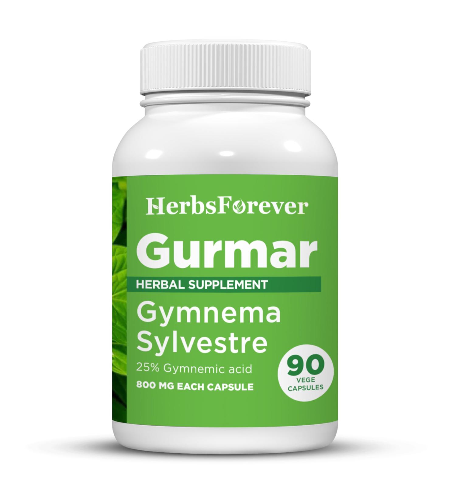 Herbsforever Gurmar Capsules | Gymnema Sylvestre Extract 7:1 | 90 Vegan Capsules | Ayurvedic Herbal Supplement | Supports Healthy Sugar Metabolism & Wellness 90 Count (Pack of 1) - Buy Online on GoSupps.com