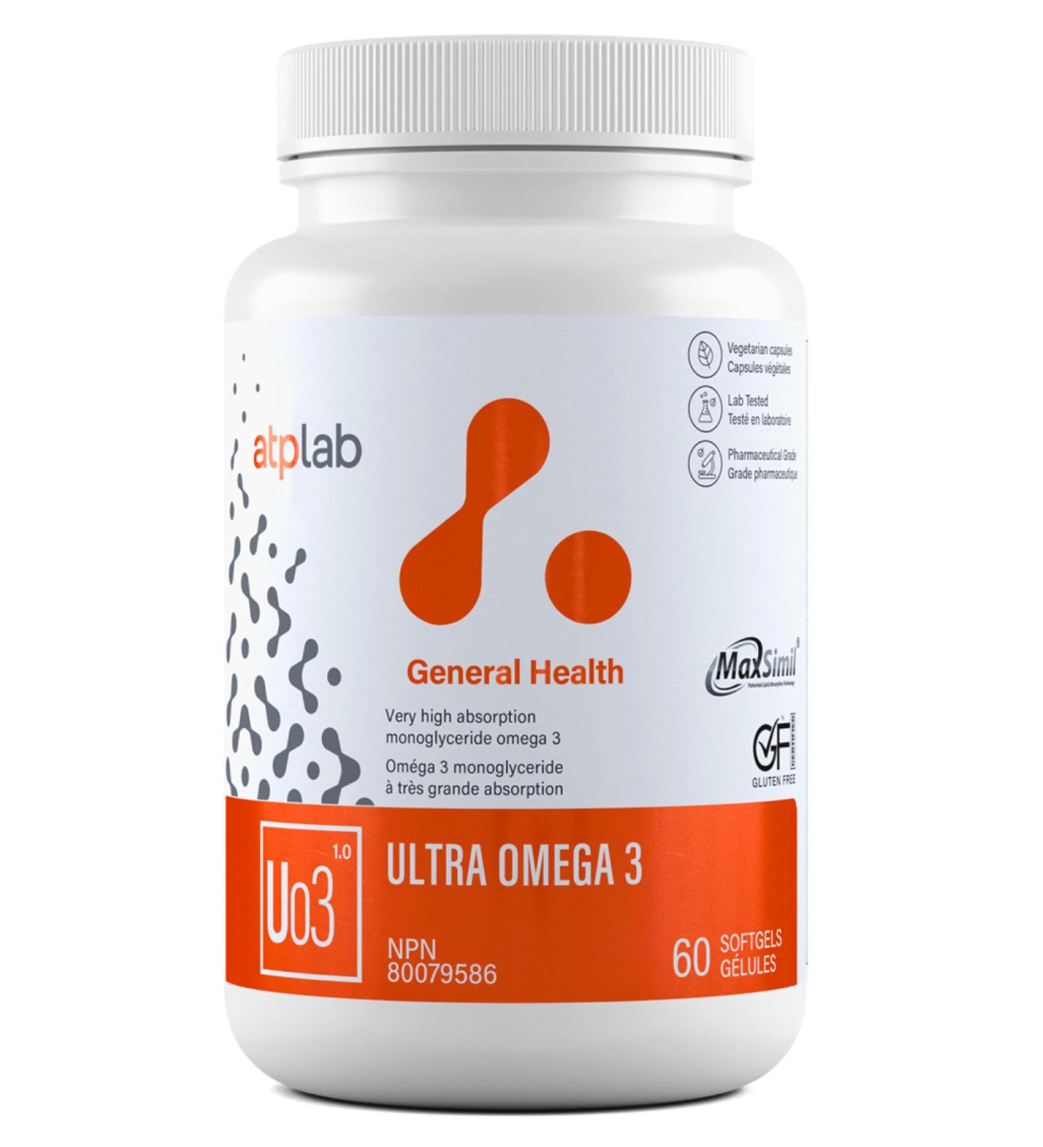 ATP LAB - Ultra Omega 3 60 Softgels - Very High Absorption Monoglyceride Omega-3 Fatty Acid Supplements - MaxSimil Fish Oil Omega 3 Supplements to Lower Cholesterol - Cardiovascular Health - Buy Online on GoSupps.com