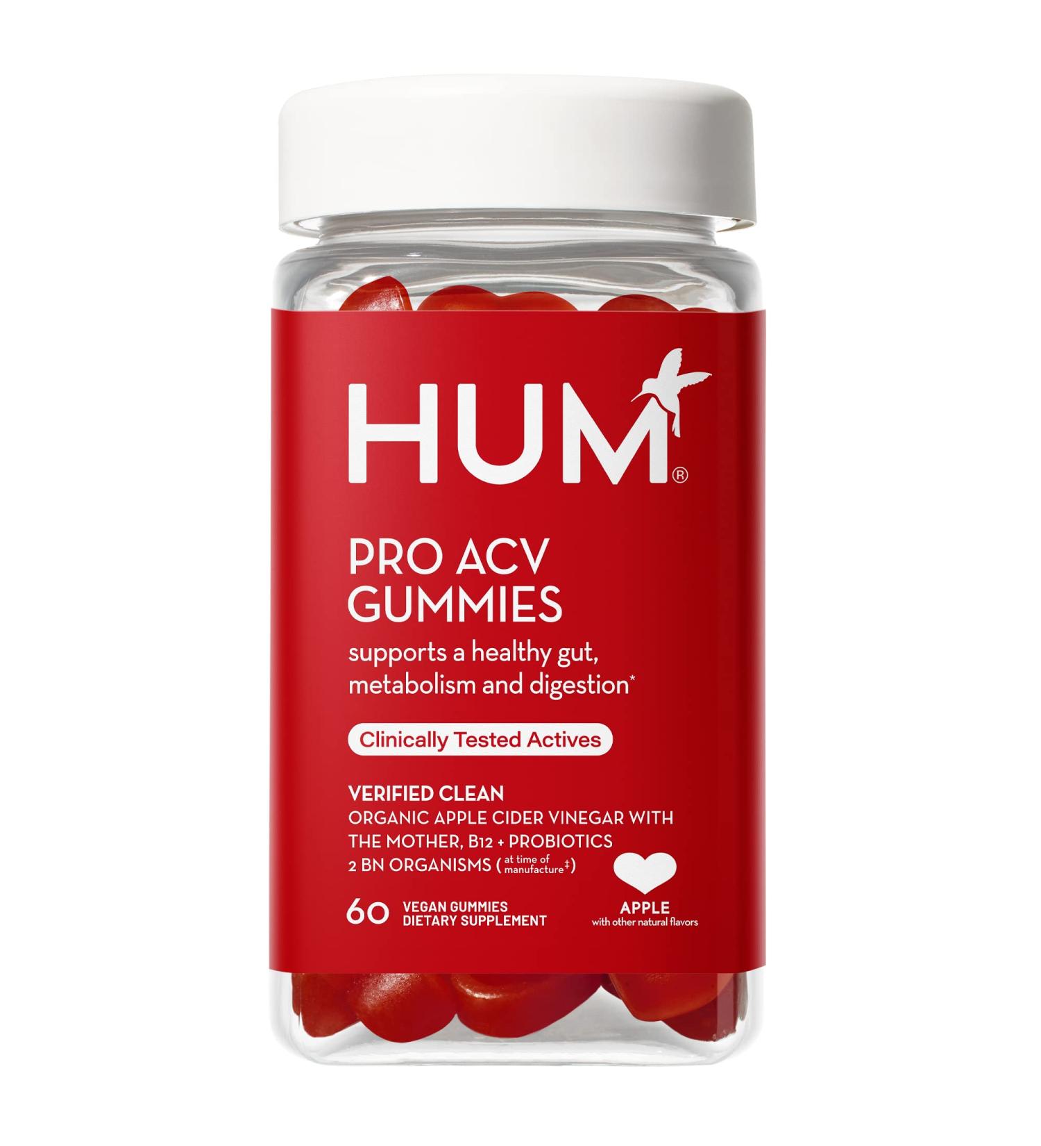HUM Pro ACV Gummies - 100% Organic Apple Cider Vinegar with Probiotics & B12 for Digestive Health and Metabolism Support - Buy Online on GoSupps.com