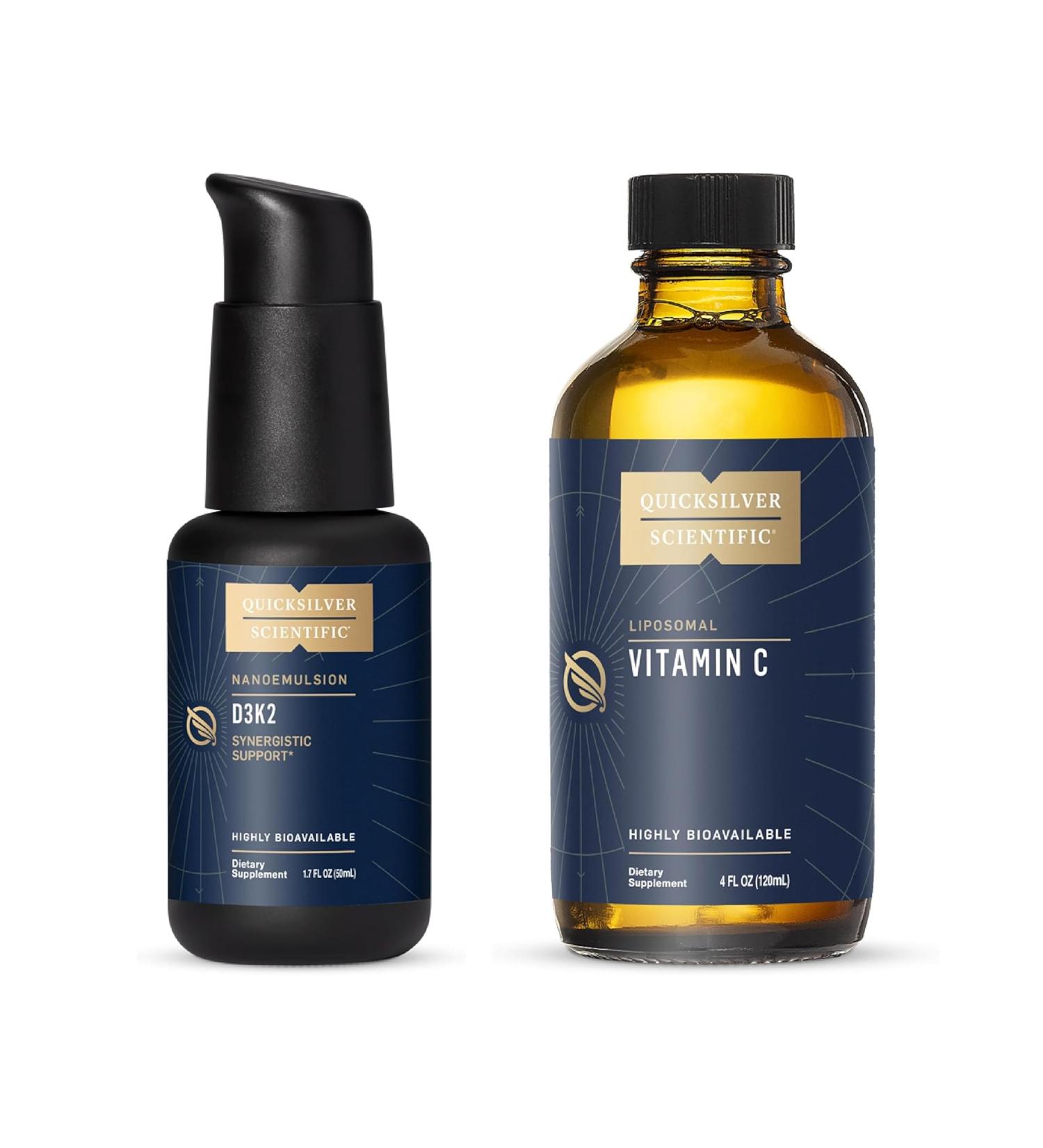 Quicksilver Scientific Nanoemulsified D3K2 - Emulsified Liquid Vitamin D3 + K2 MK7 Liposomal Liposomal Vitamin C Bundle - Buy Online on GoSupps.com