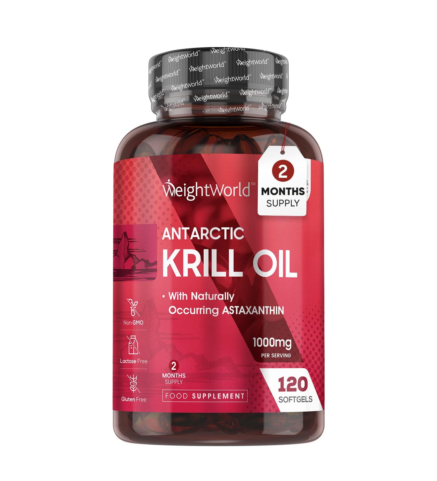 Antarctic Krill Oil Capsules 1000mg - 120 Red Krill Softgels - High Strength Omega-3 Supplement with Astaxanthin & Marine Phospholipids - Buy Online on GoSupps.com