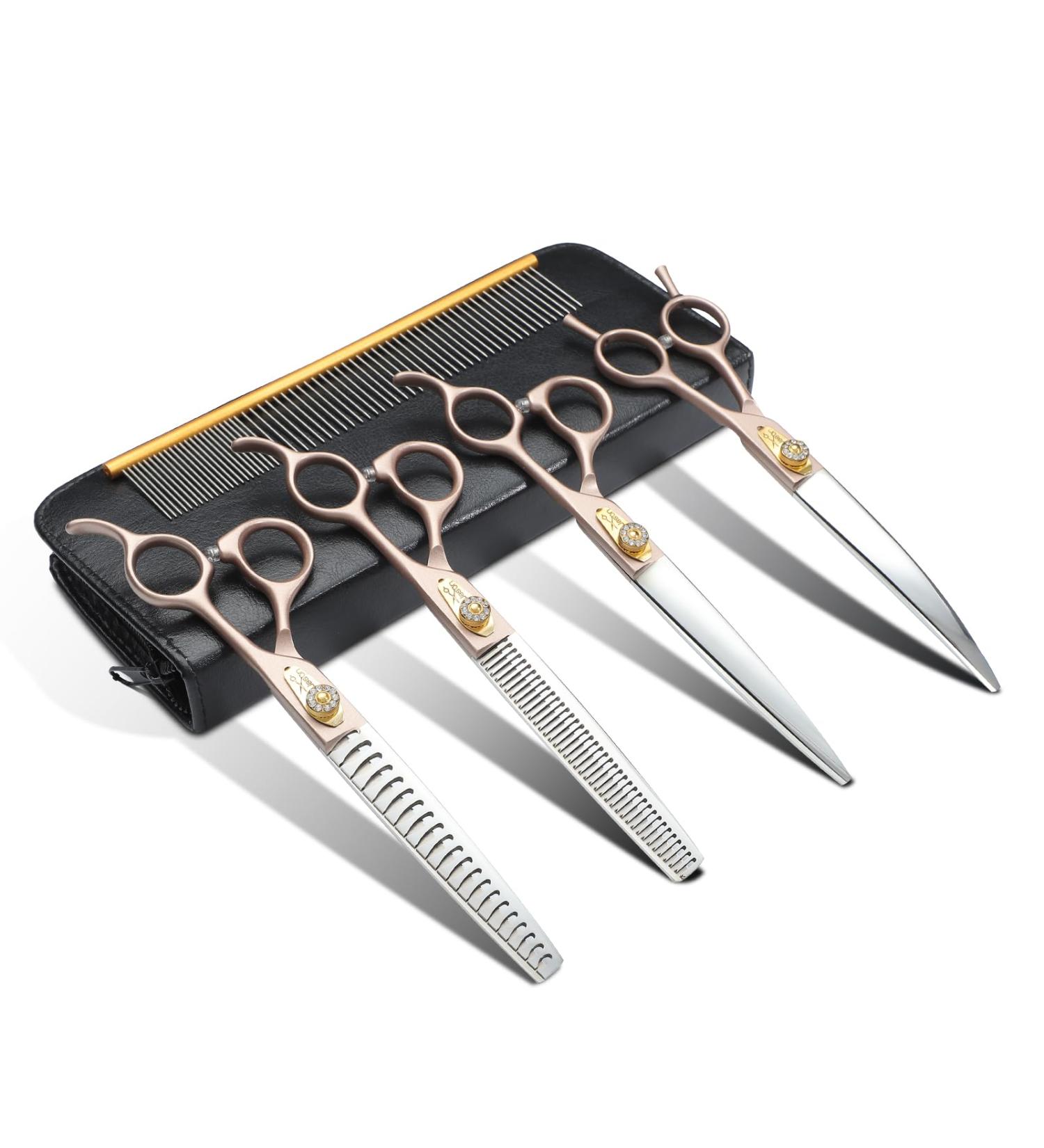 Jason Professional Dog Cup Set - 6 in 1 Fur Scissors for Dogs | 7 Straight Curved Chunker & Thinning Scissors with Ergonomic Handle Rose Gold - Buy Online on GoSupps.com