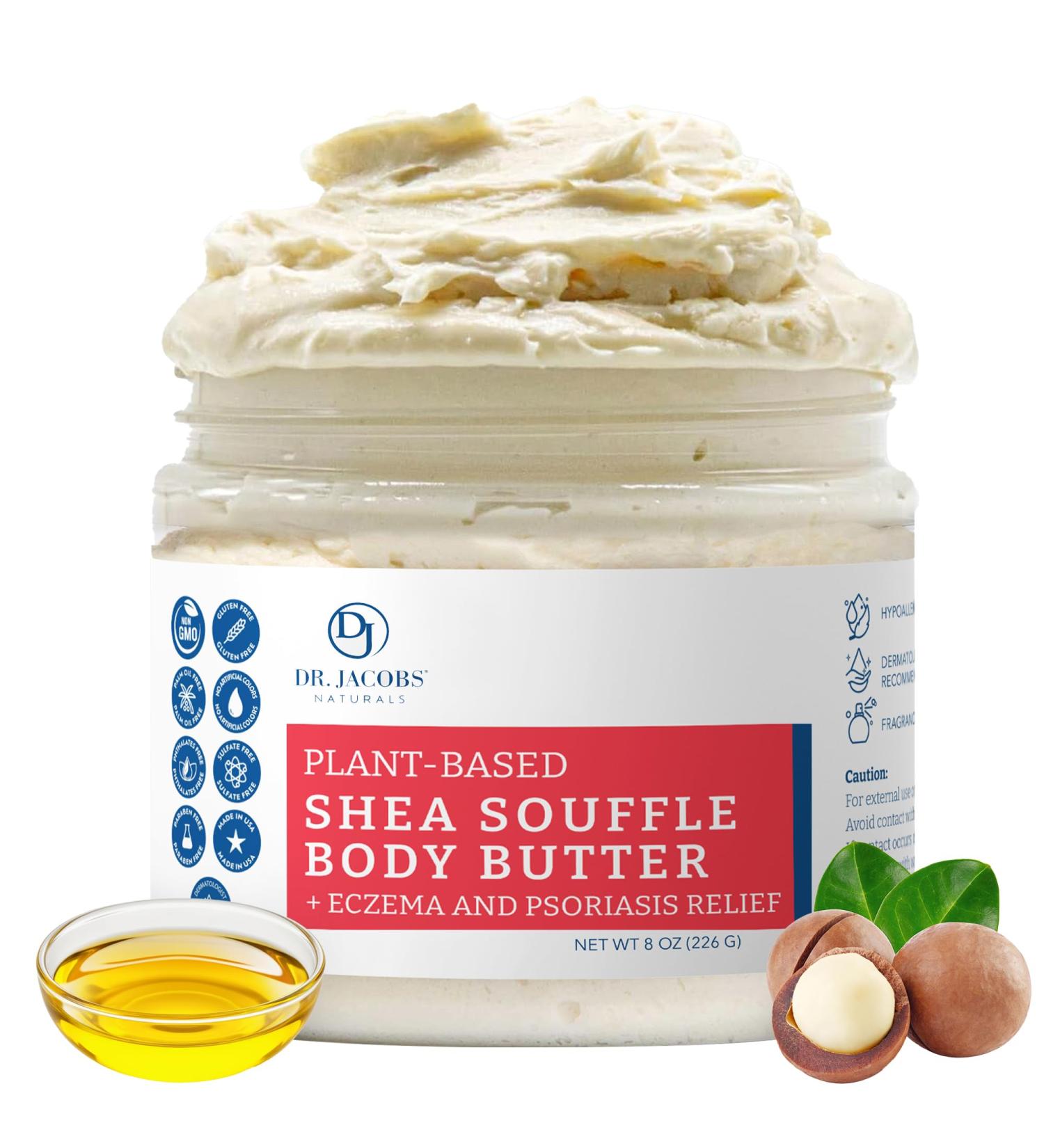 Dr. Jacobs Naturals Shea Souffl Body Butter for Men and Women - Whipped Shea Butter for Skin Moisture and Softness Without Thick, Greasy Feel - Plant-Based Gentle Formula - Unscented - Buy Online on GoSupps.com