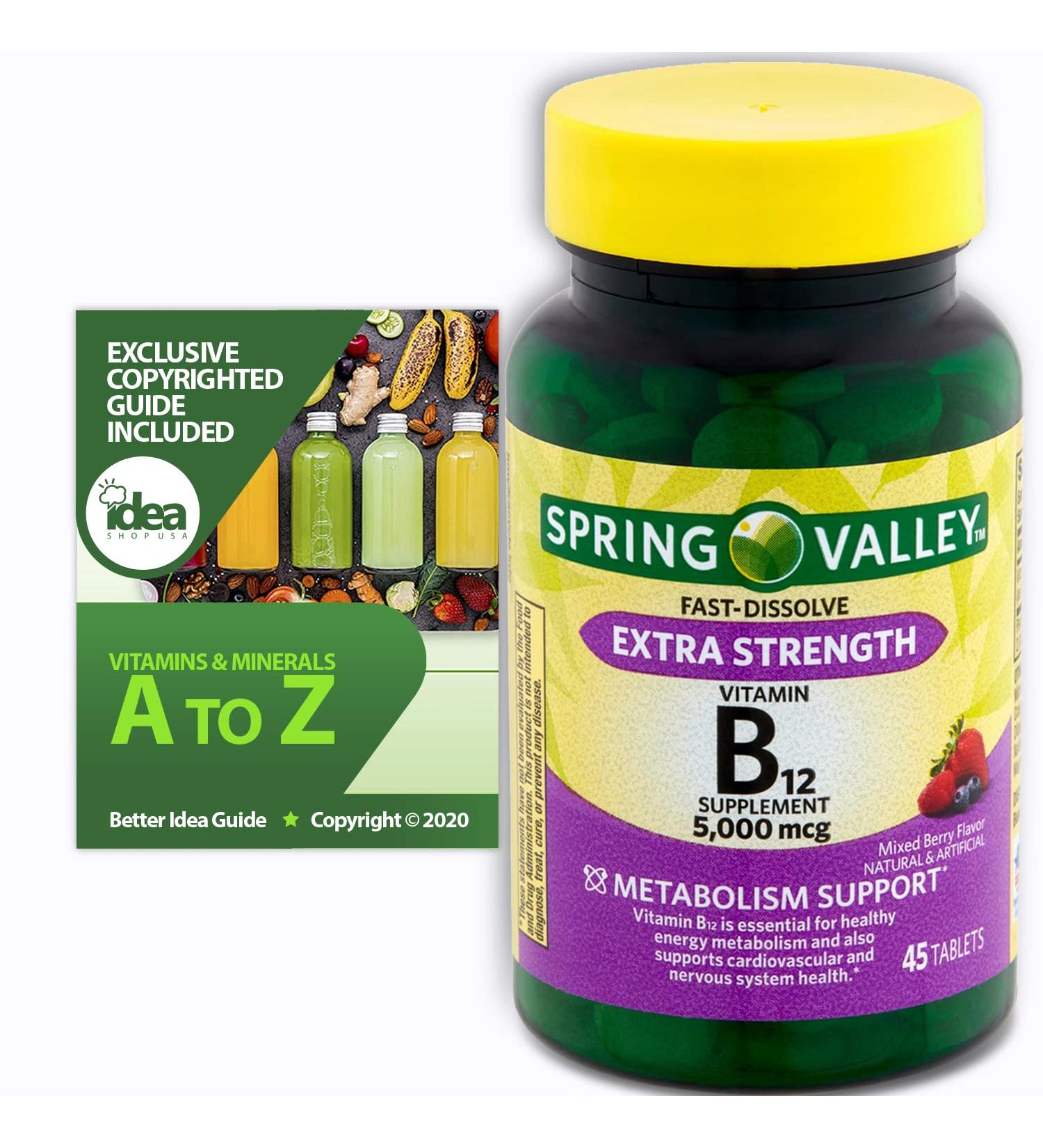 Spring Valley Vitamin B12 Fast Dissolve Tablets 5000 mcg + A to Z Vitamins & Minerals | Metabolism Support, Natural Mixed Berries Flavor | 45ct Pack for Energy Boost | Better Idea Guide - Buy Online on GoSupps.com