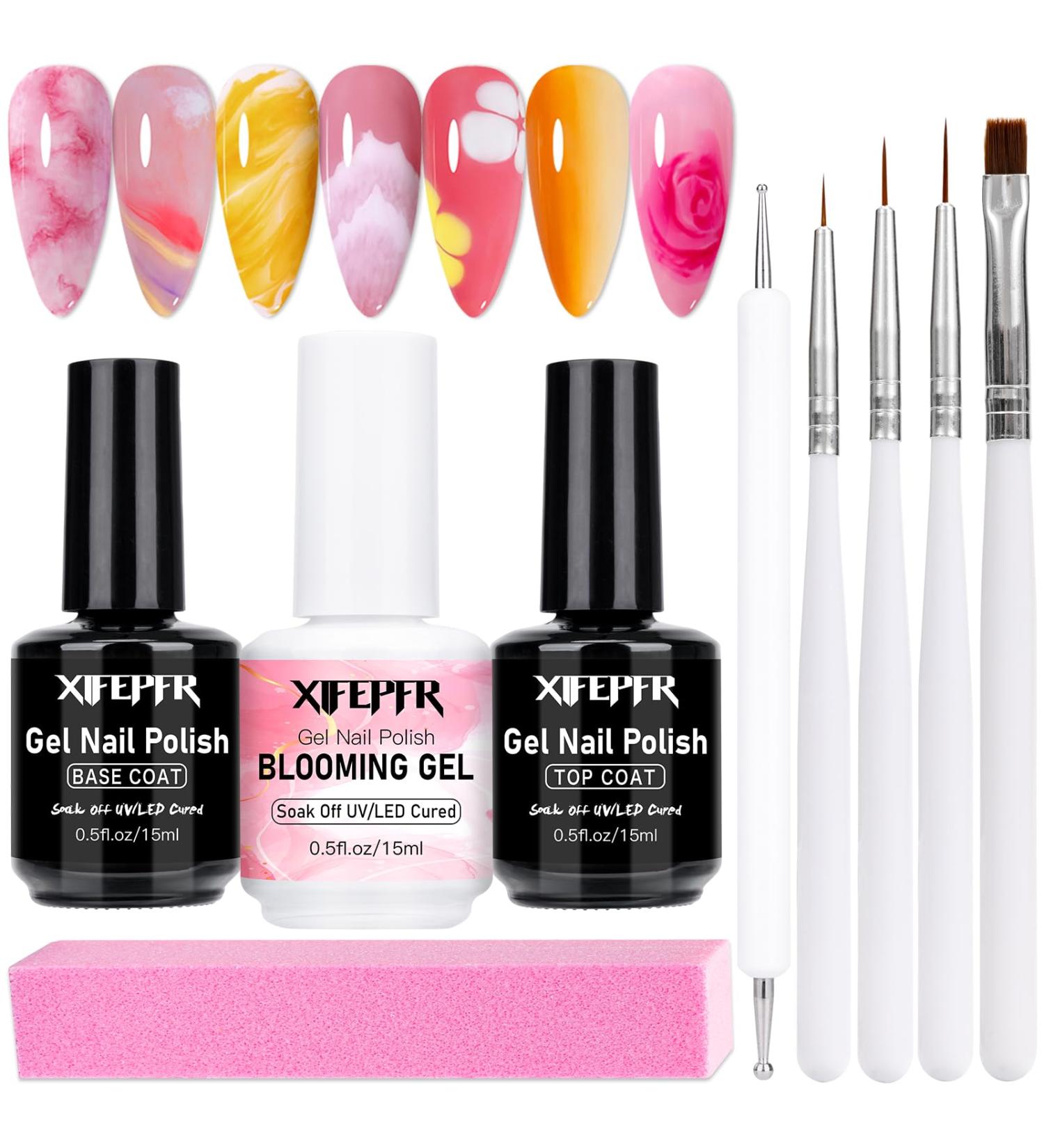 Blooming Gel Nail Polish Kit - 15ml Marble Effect Floral Print for DIY Manicure - UV LED Soak Off with Top & Base Coat - Buy Online on GoSupps.com