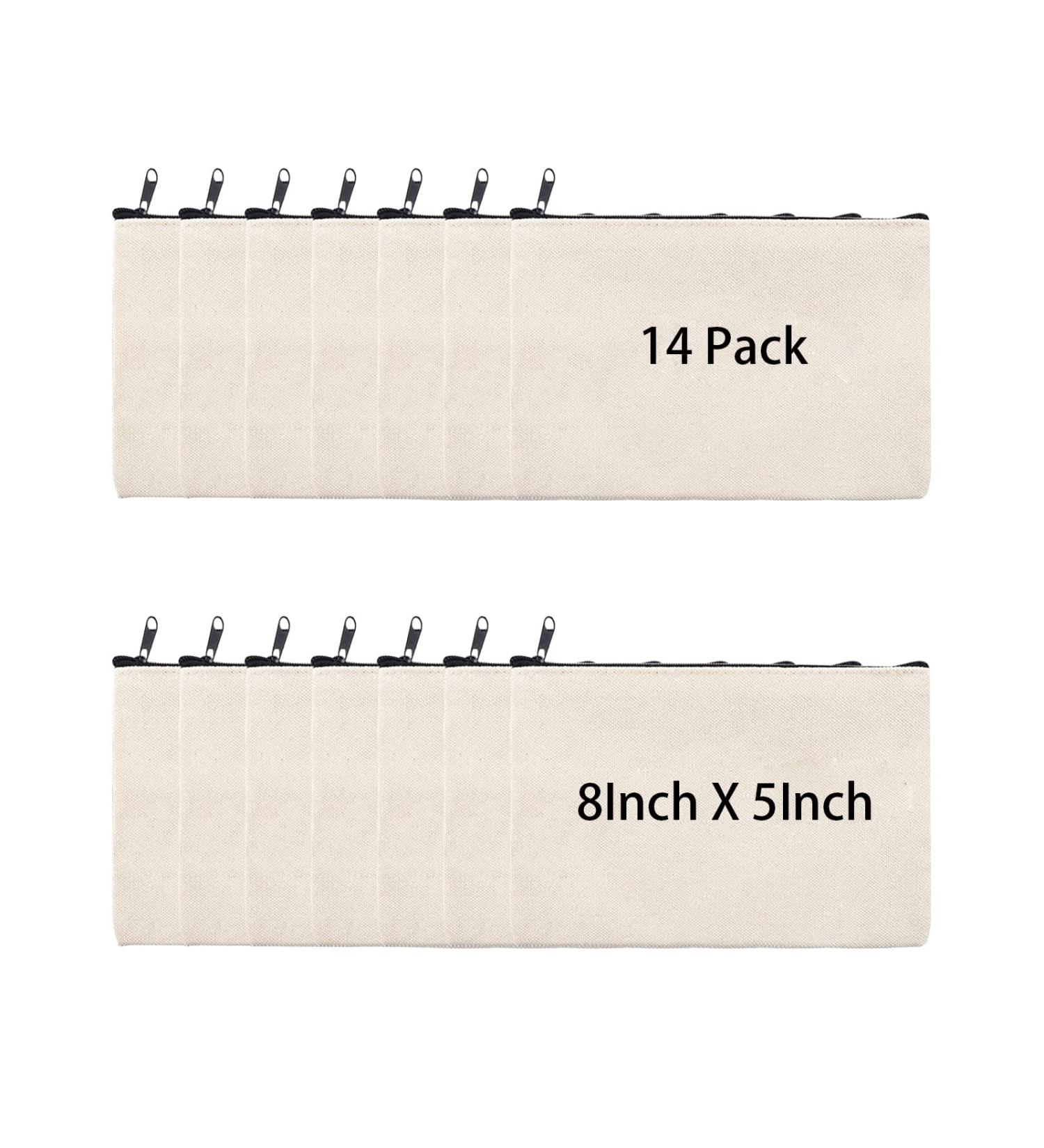 14-Piece 8x5 Inch Blank Craft DIY Canvas Pencil Case - Beige Multipurpose Travel Toiletry Pouch with Black Zipper - Buy Online on GoSupps.com