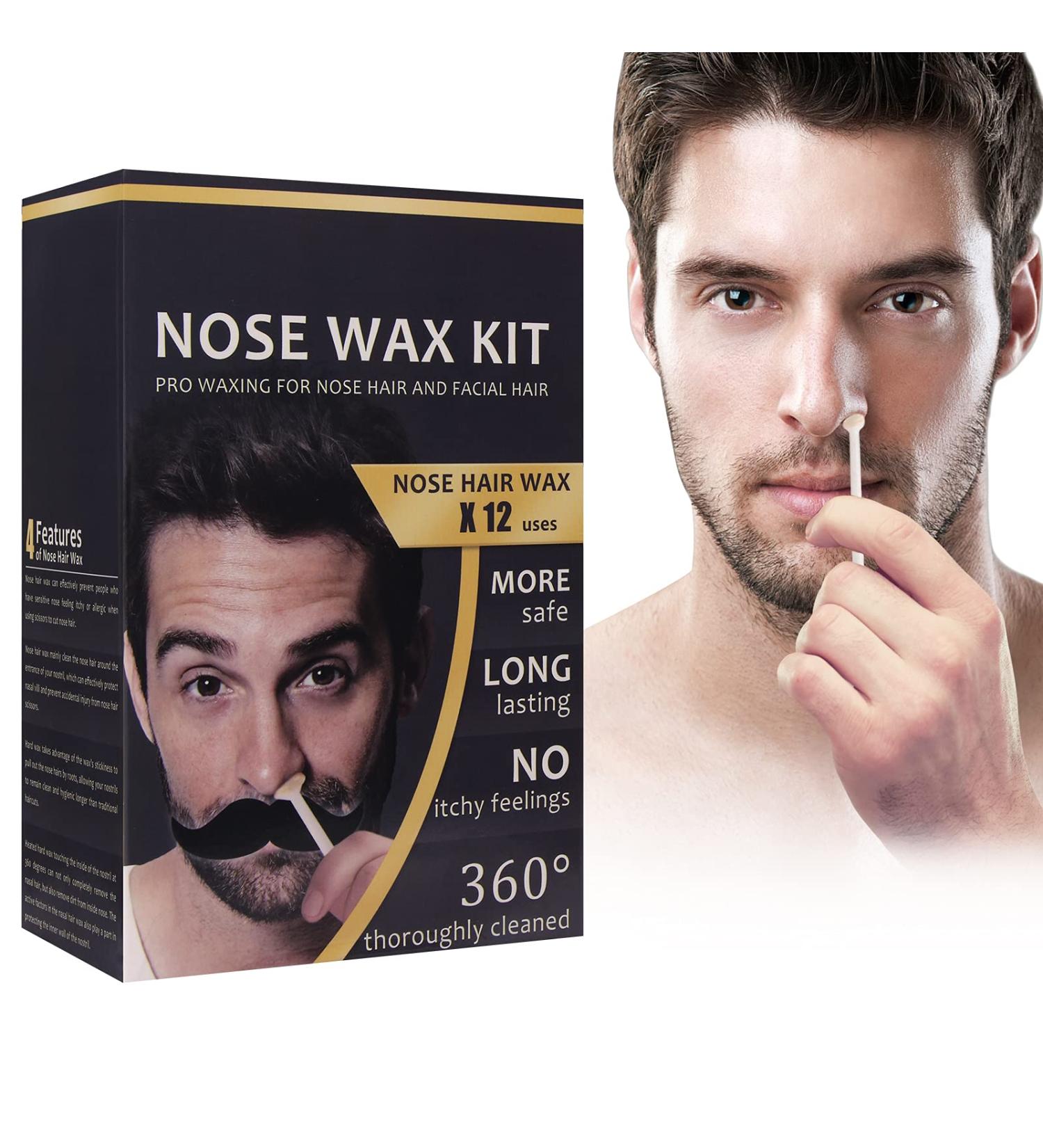 Men's Nose Wax Set - 12 Uses Nose Hair & Ear Wax Kit | Perfect Gift for Men | 100g - Buy Online on GoSupps.com