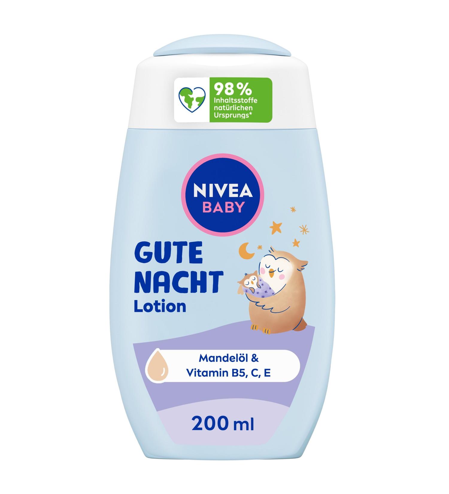 Nivea Baby Good Night Lotion - Hypoallergenic Vegan Body Lotion for Delicate Skin | Almond Oil Vitamins E C B5 | 200ml - Paraben & Microplastic Free - Buy Online on GoSupps.com