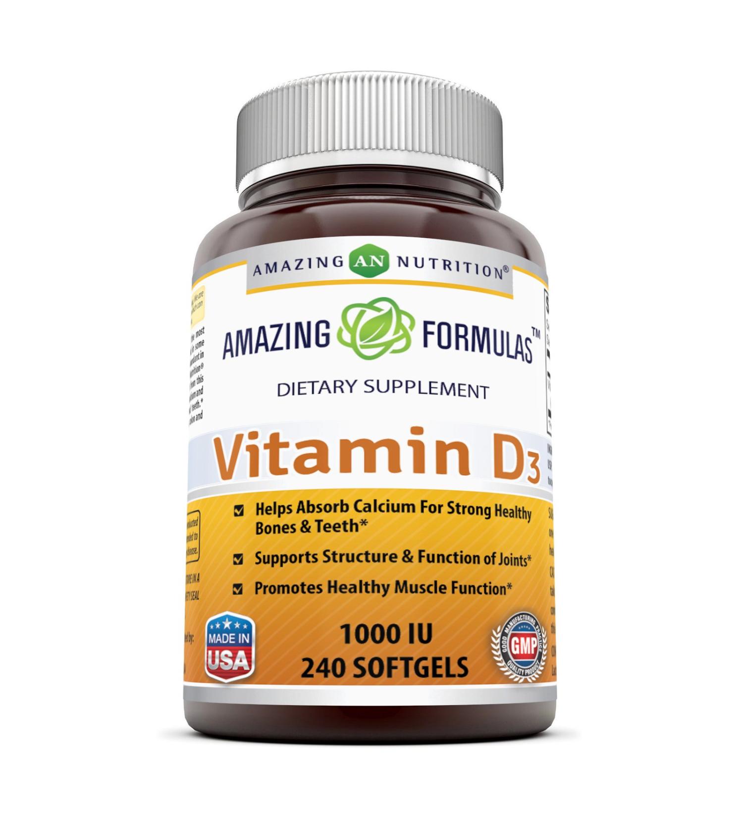 Amazing Formulas Vitamin D3 1000 IU 240 Softgels | Non-GMO, Gluten Free | Made in USA - Buy Online on GoSupps.com