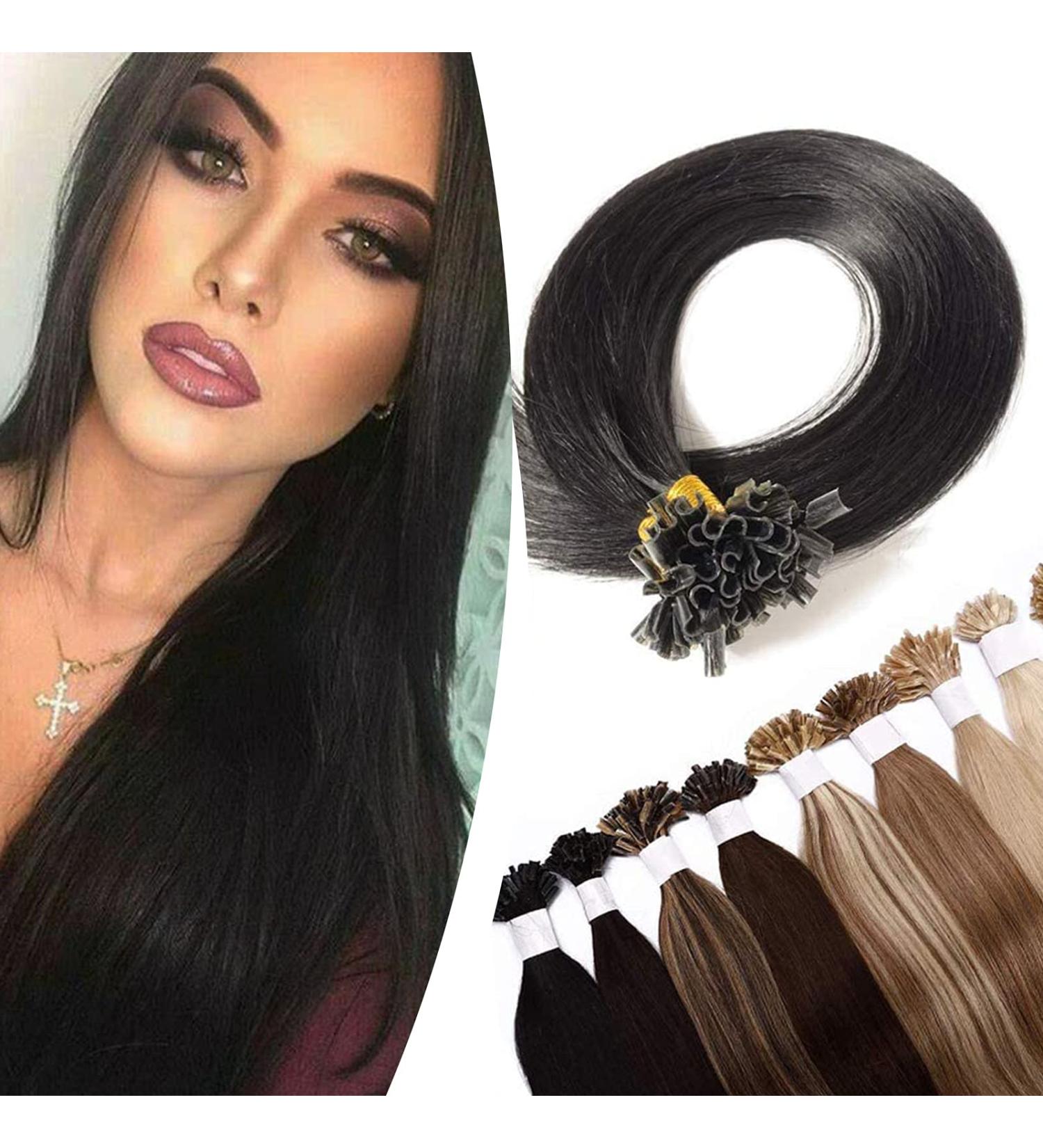 Bonding Extensions | 100% Remy Human Hair U-Tip Extensions - 0.5g/Strand 200 Strands Black #1 50 cm (100g) - International Shipping Available - Buy Online on GoSupps.com