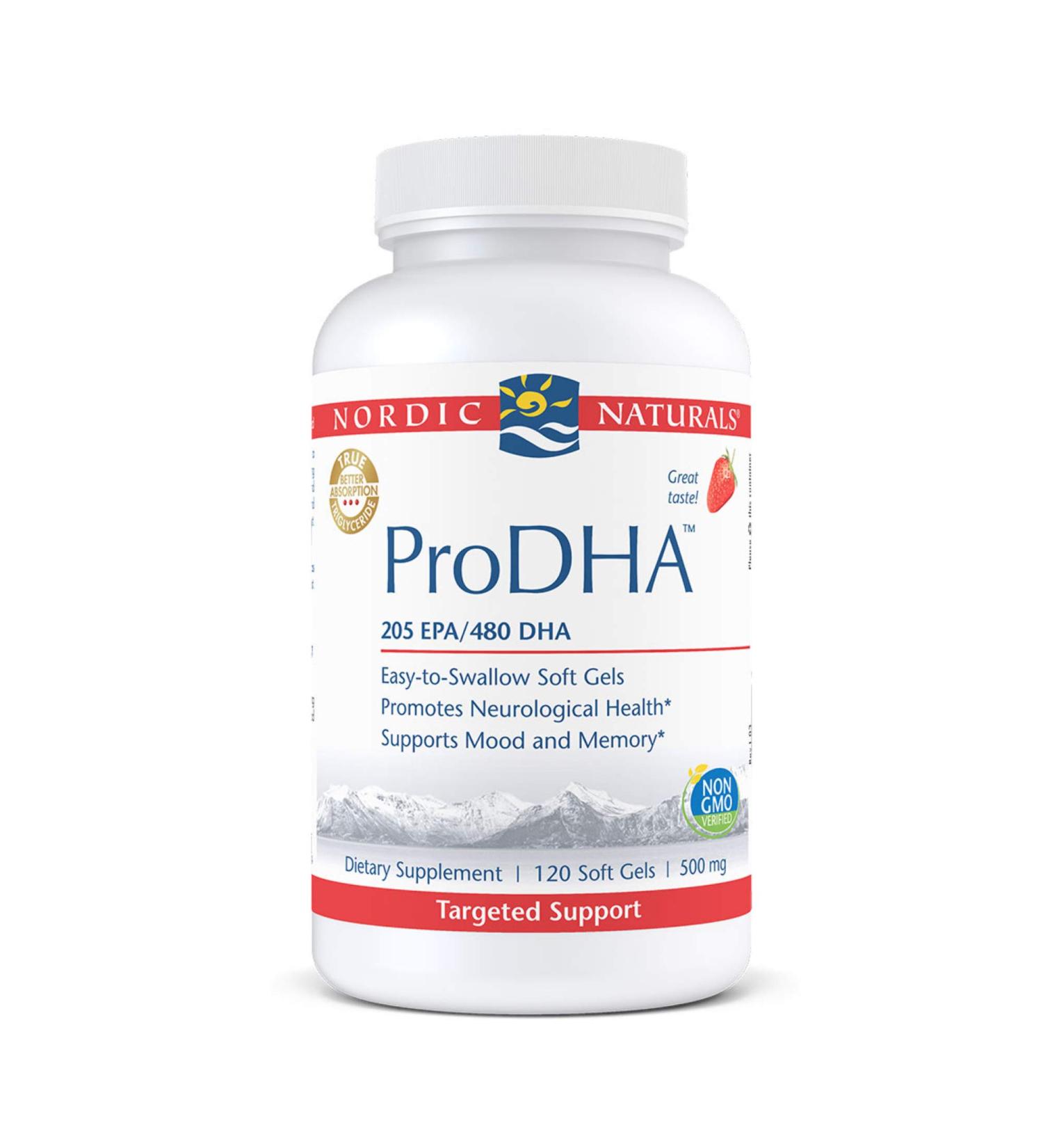 Nordic Naturals ProDHA Strawberry 500 mg - 120 Soft Gels | Premium Omega-3 Supplement - Buy Online on GoSupps.com