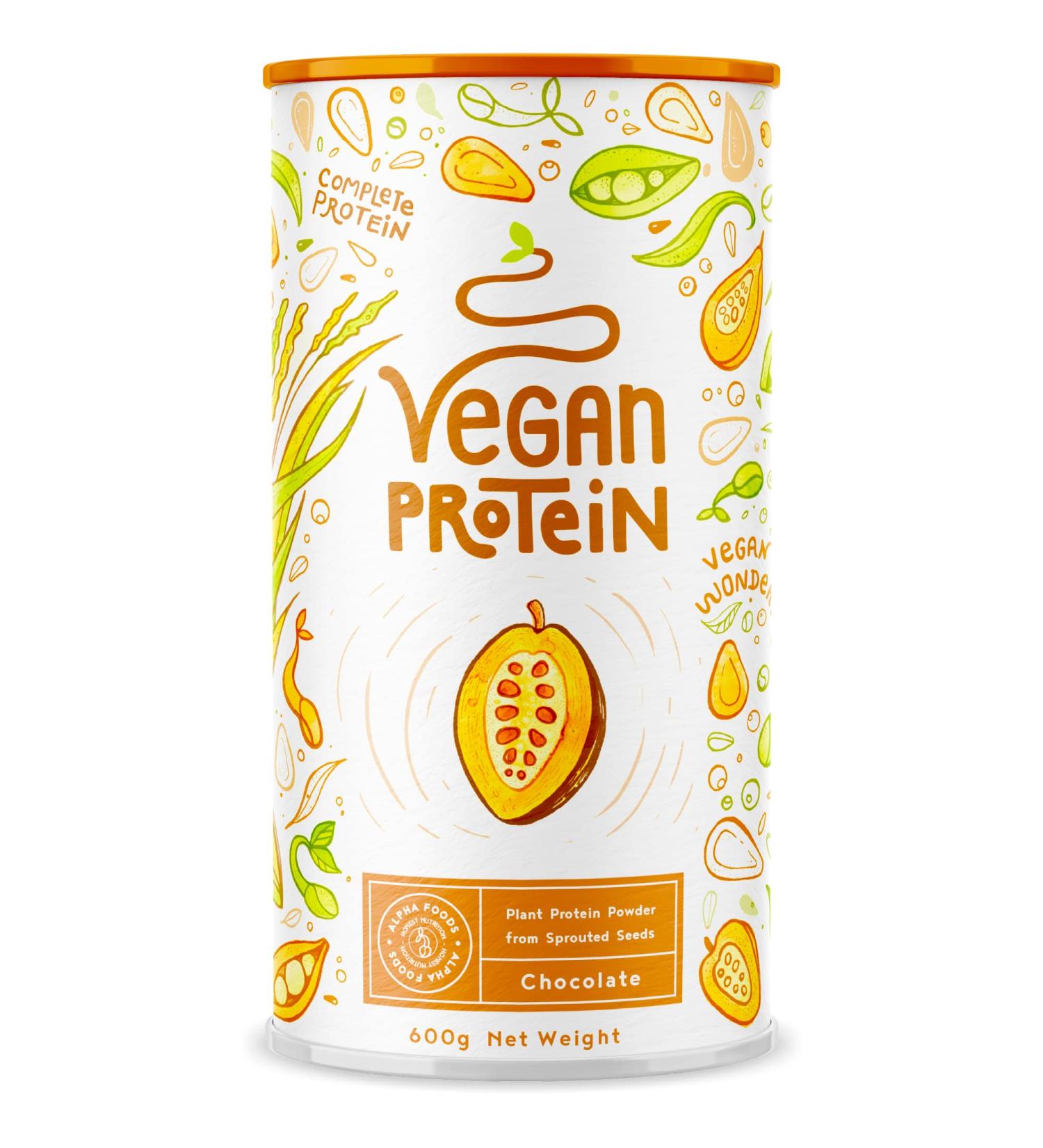 Alpha Foods Vegan Protein Powder - Chocolate Flavour - High Protein Low Calorie Plant Based Shake with Amino Acids - 40 Servings (600g) - Buy Online on GoSupps.com