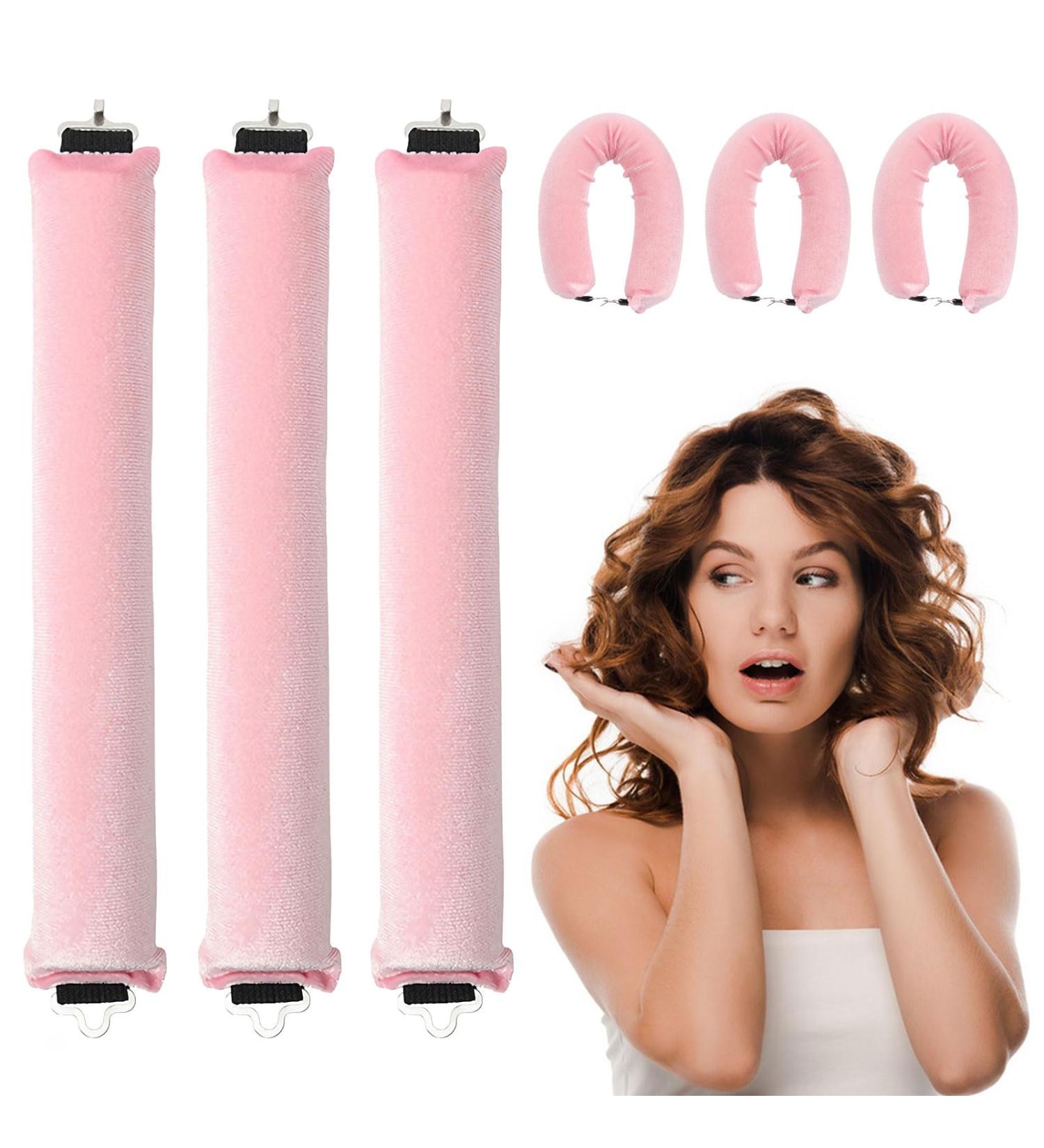 3Pcs Heatless Curlers for Long Hair - Overnight DIY Hair Styling Rollers (Pink) - Buy Online on GoSupps.com