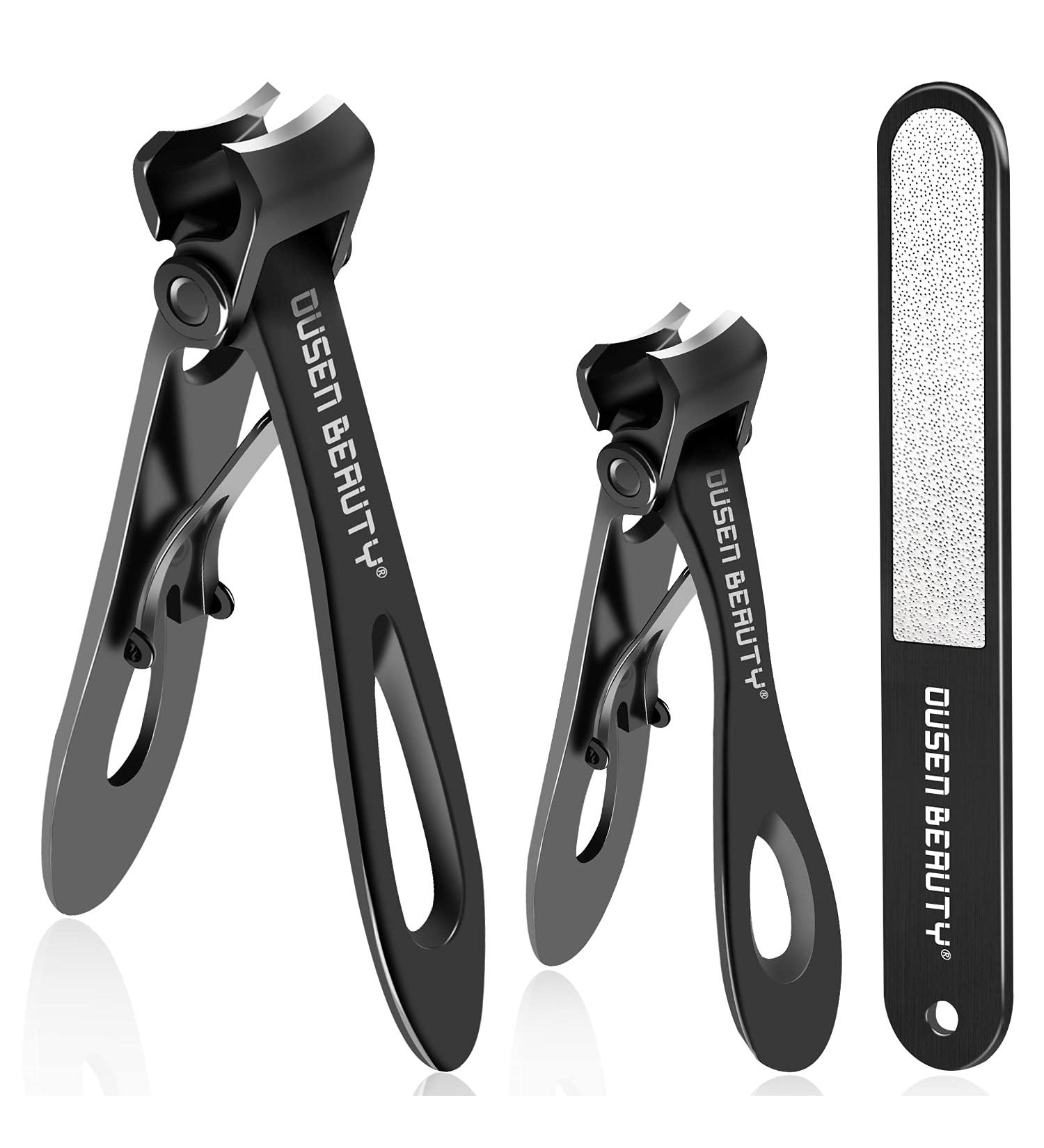 Extra Wide Jaw Nail Clippers for Thick Nails - Stainless Steel Toenail Trimmer Set for Seniors & Men & Women - Black, 3 Pcs with Nail File - Buy Online on GoSupps.com