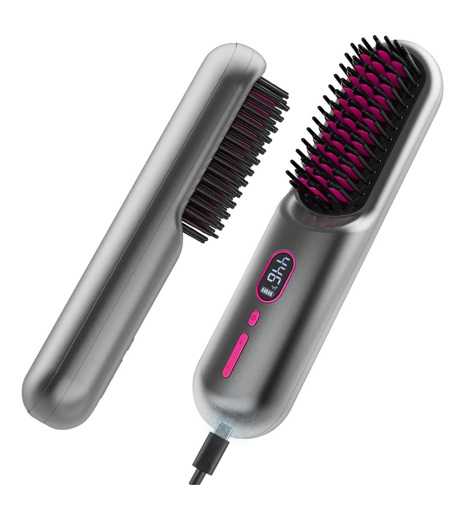 Cordless Hair Straightener Brush | iTayga Portable 2-in-1 Negative Ion Hair Comb - USB Rechargeable Travel Size Grey - Buy Online on GoSupps.com