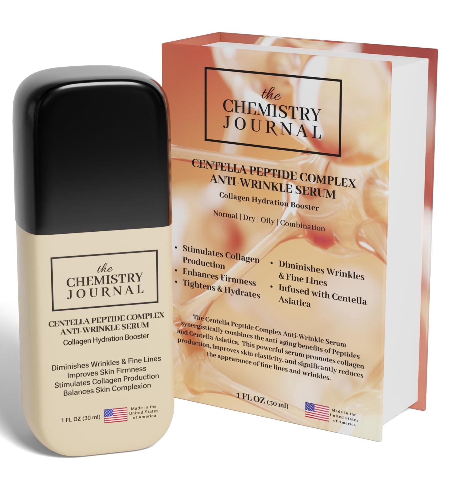 THE CHEMISTRY JOURNAL Centella Peptide Complex Anti Wrinkle Serum - Powerful Evening Collagen Hydration Booster Anti Aging Serum Tightens Skin Reduces Fine Lines & Wrinkles. Made in the USA. - Buy Online on GoSupps.com